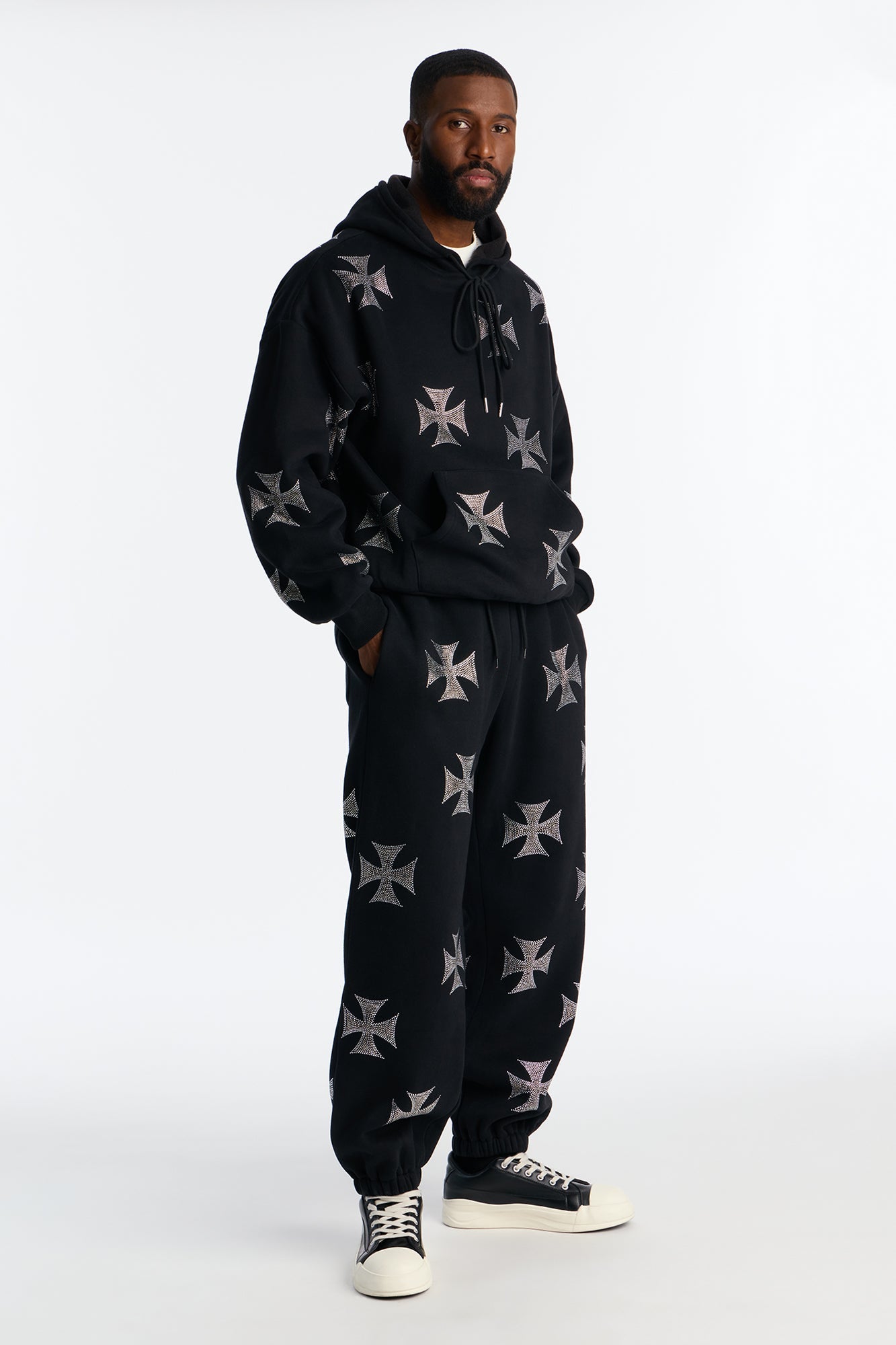 Crossed Out Rhinestone Joggers - Black
