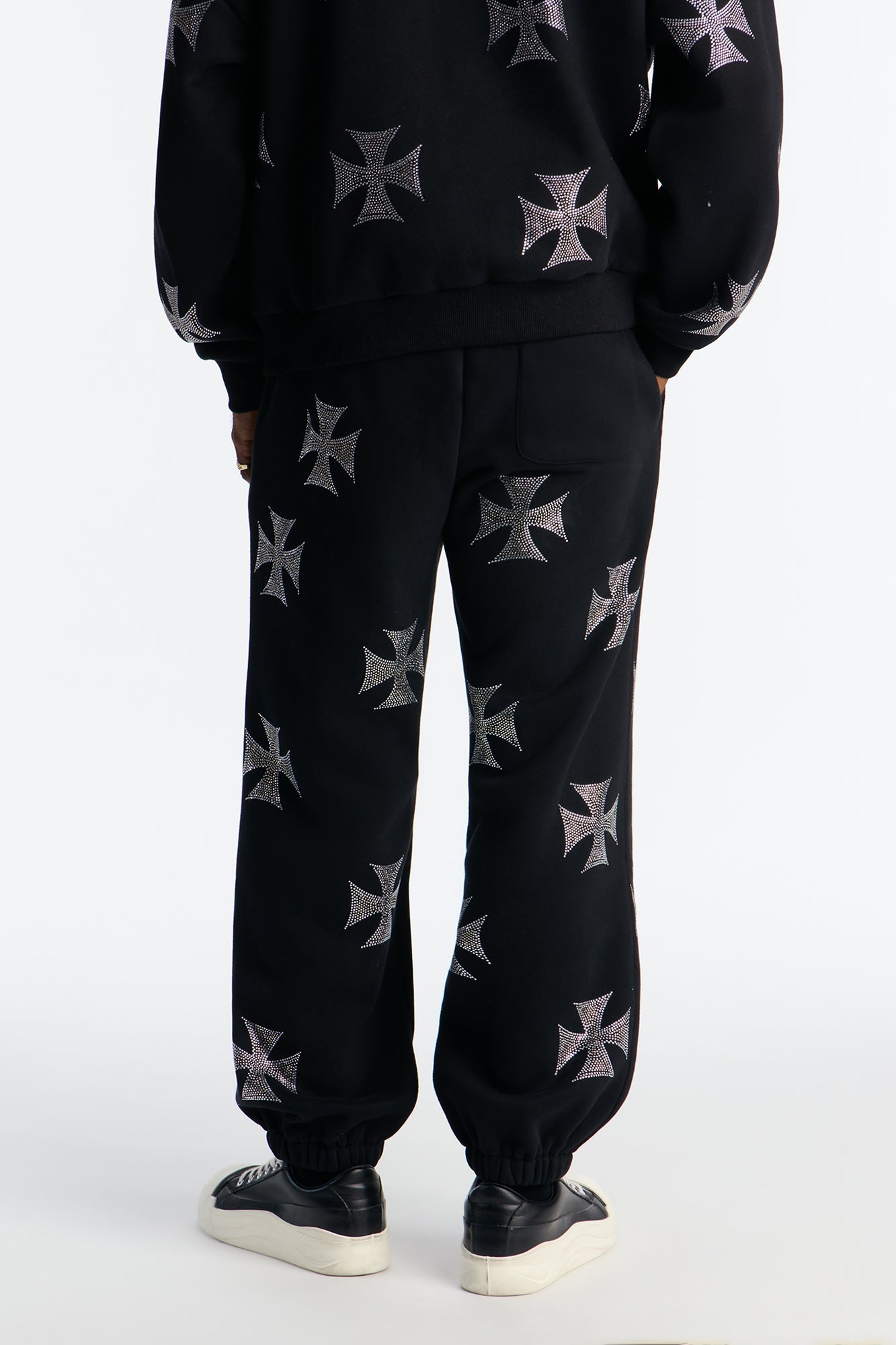 Crossed Out Rhinestone Joggers - Black