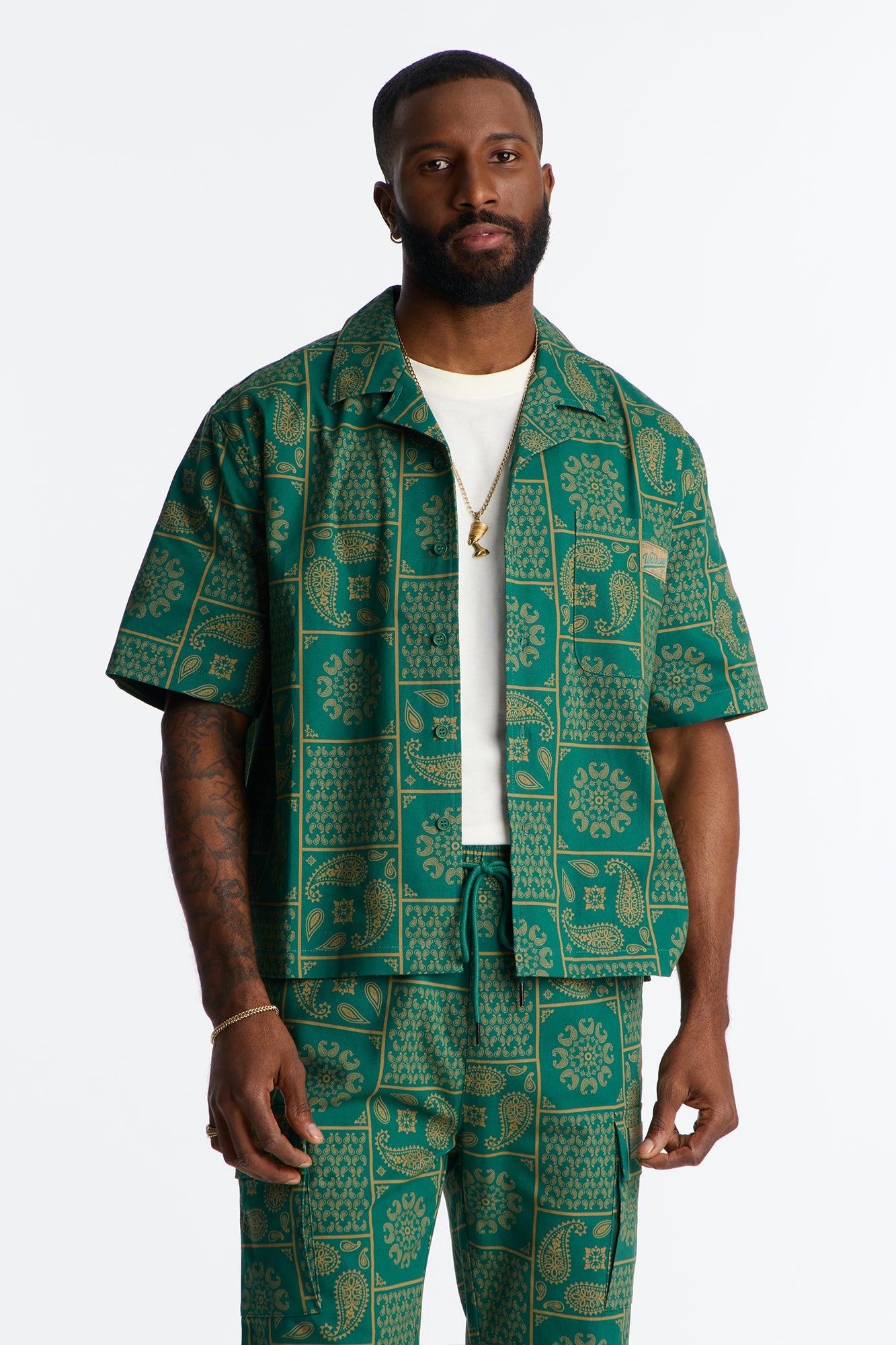 Clinton Hill Mosaic Button Up Shirt - Hunter Green