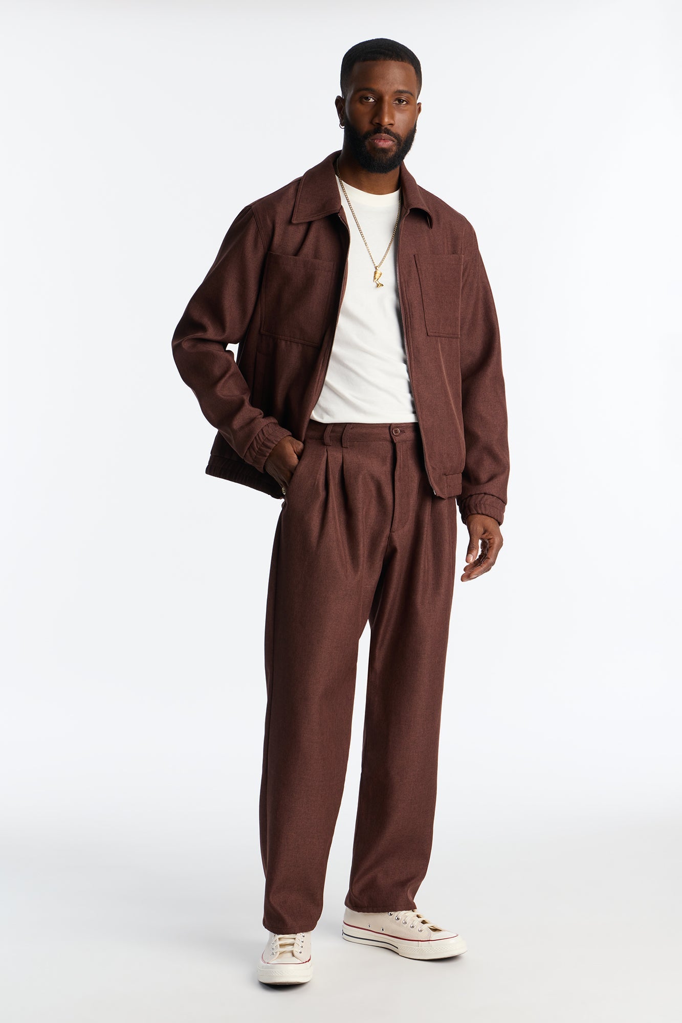 Straight Zip Tone Trouser - Brown