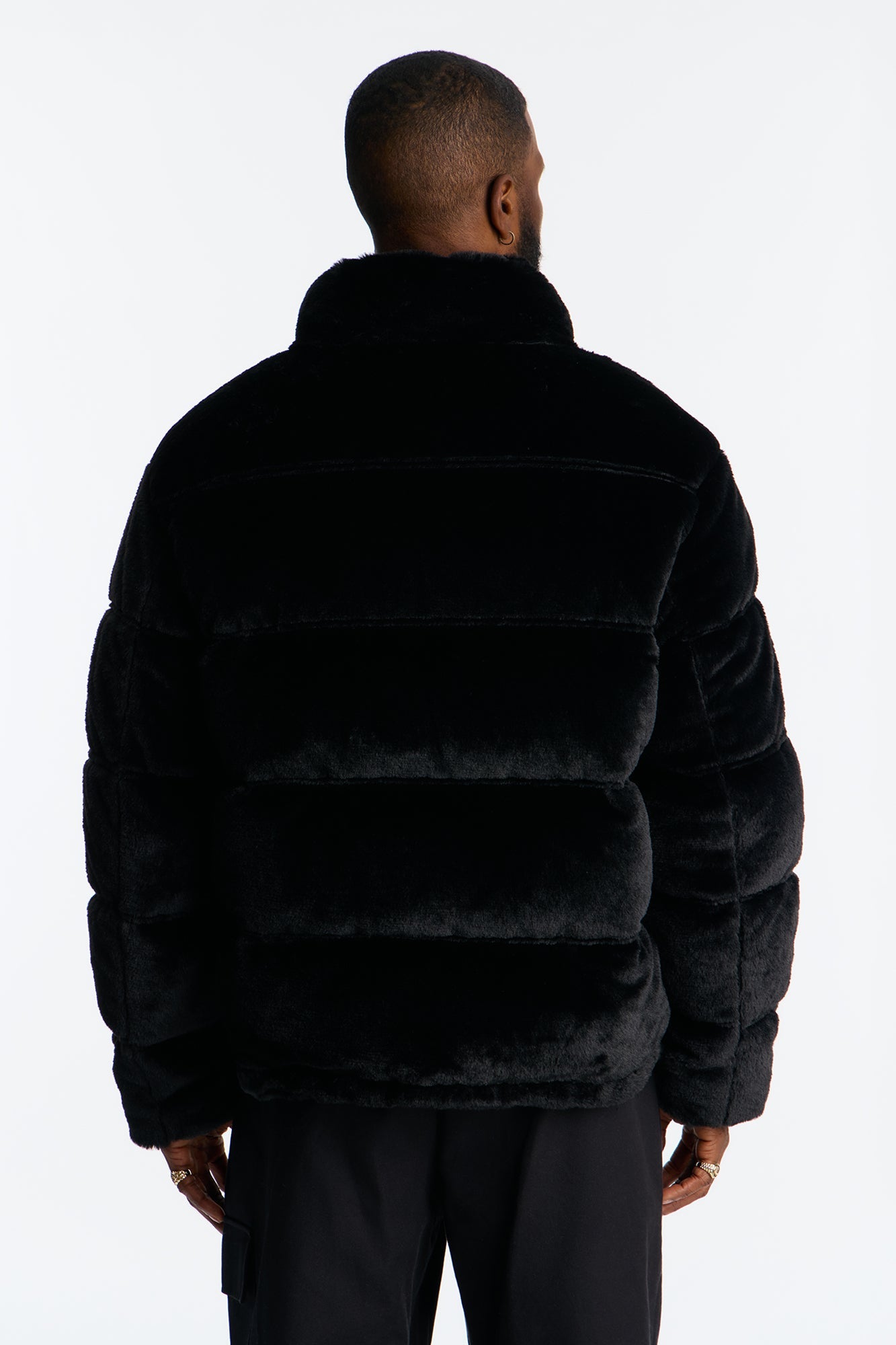 Faux Fur Puffer Jacket - Black