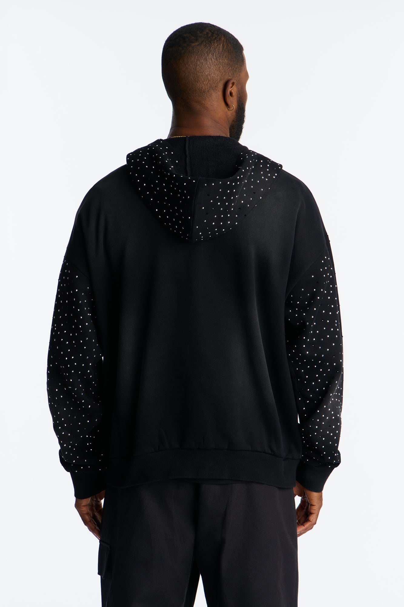 City Code Embellished Zip Up Hoodie - Black