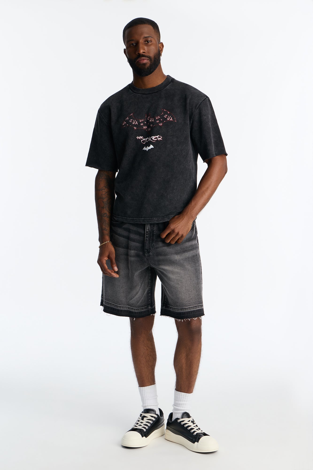 Oversized Joker Anarchy Short Sleeve Fleece Tee - Black Wash