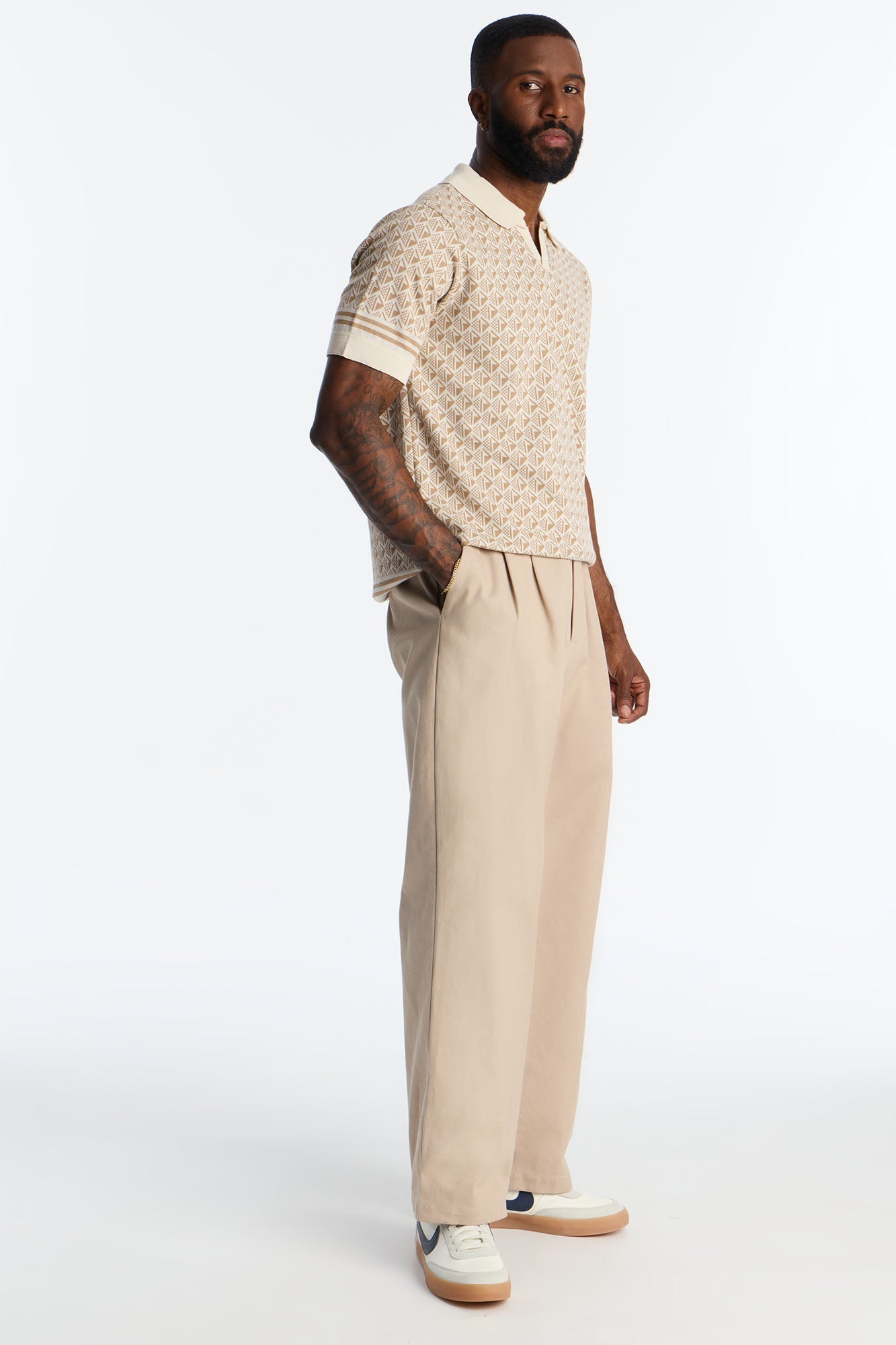 Solstice Knit Johnny Collar Polo - Cream/combo
