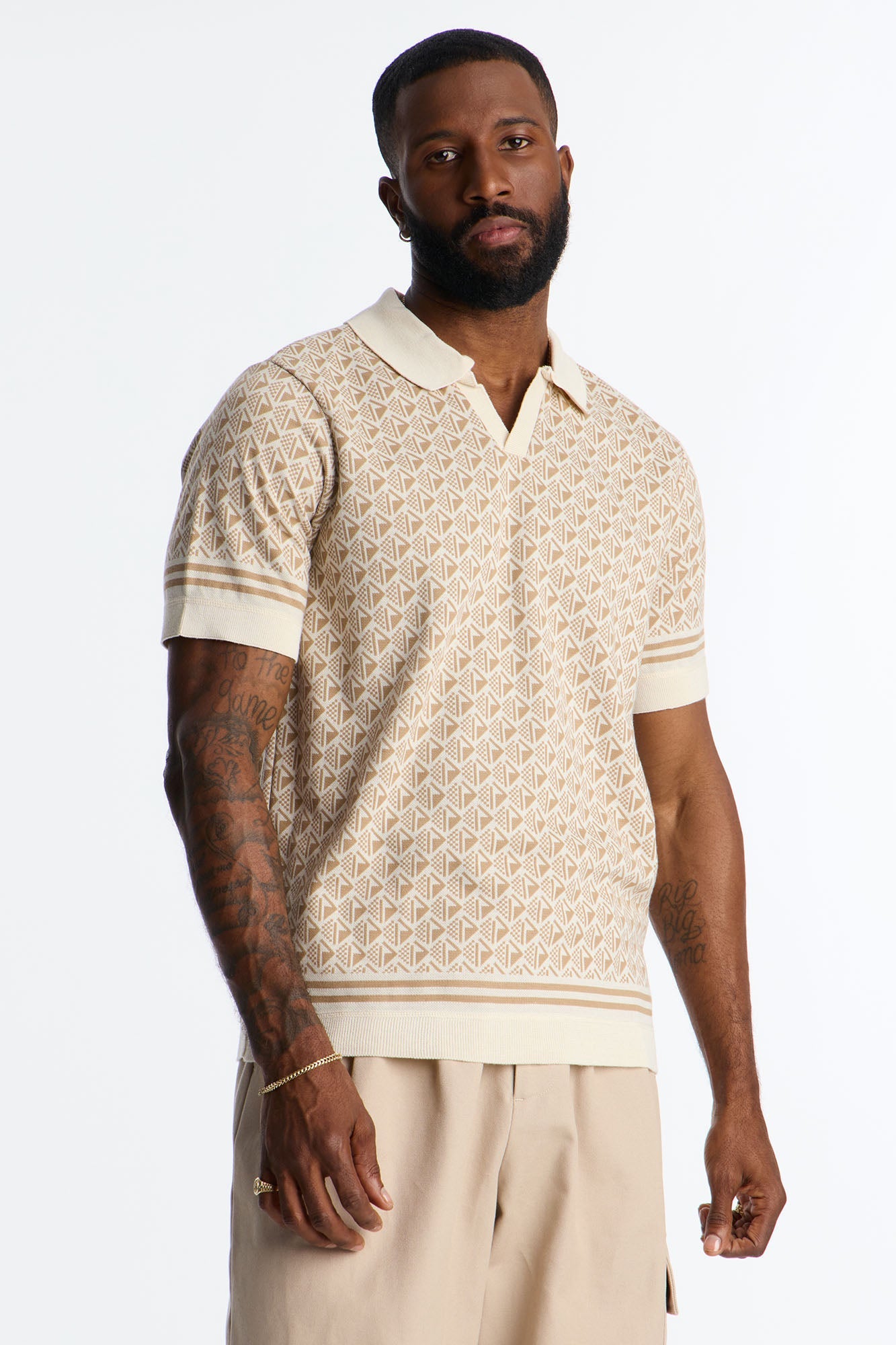Solstice Knit Johnny Collar Polo - Cream/combo