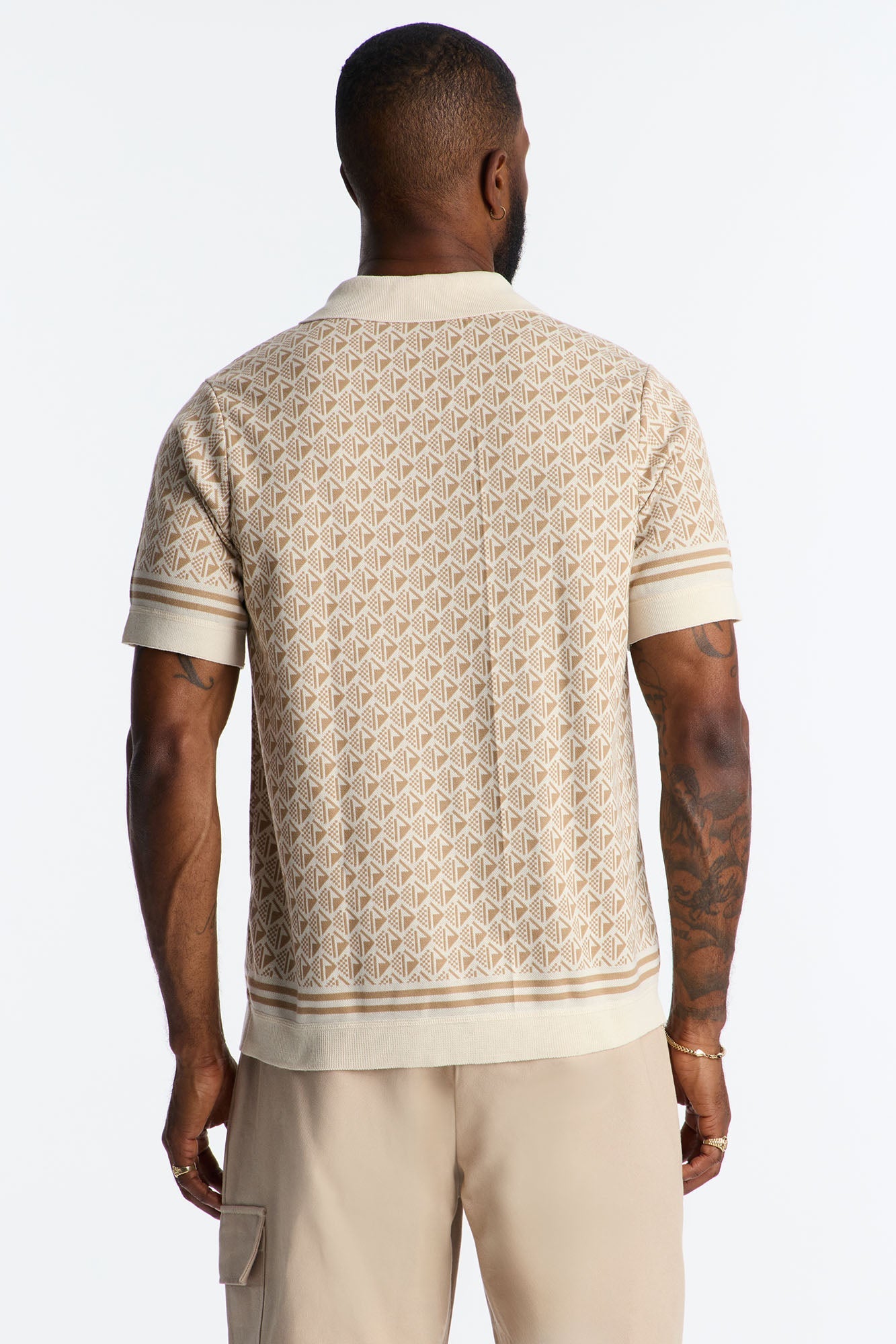 Solstice Knit Johnny Collar Polo - Cream/combo