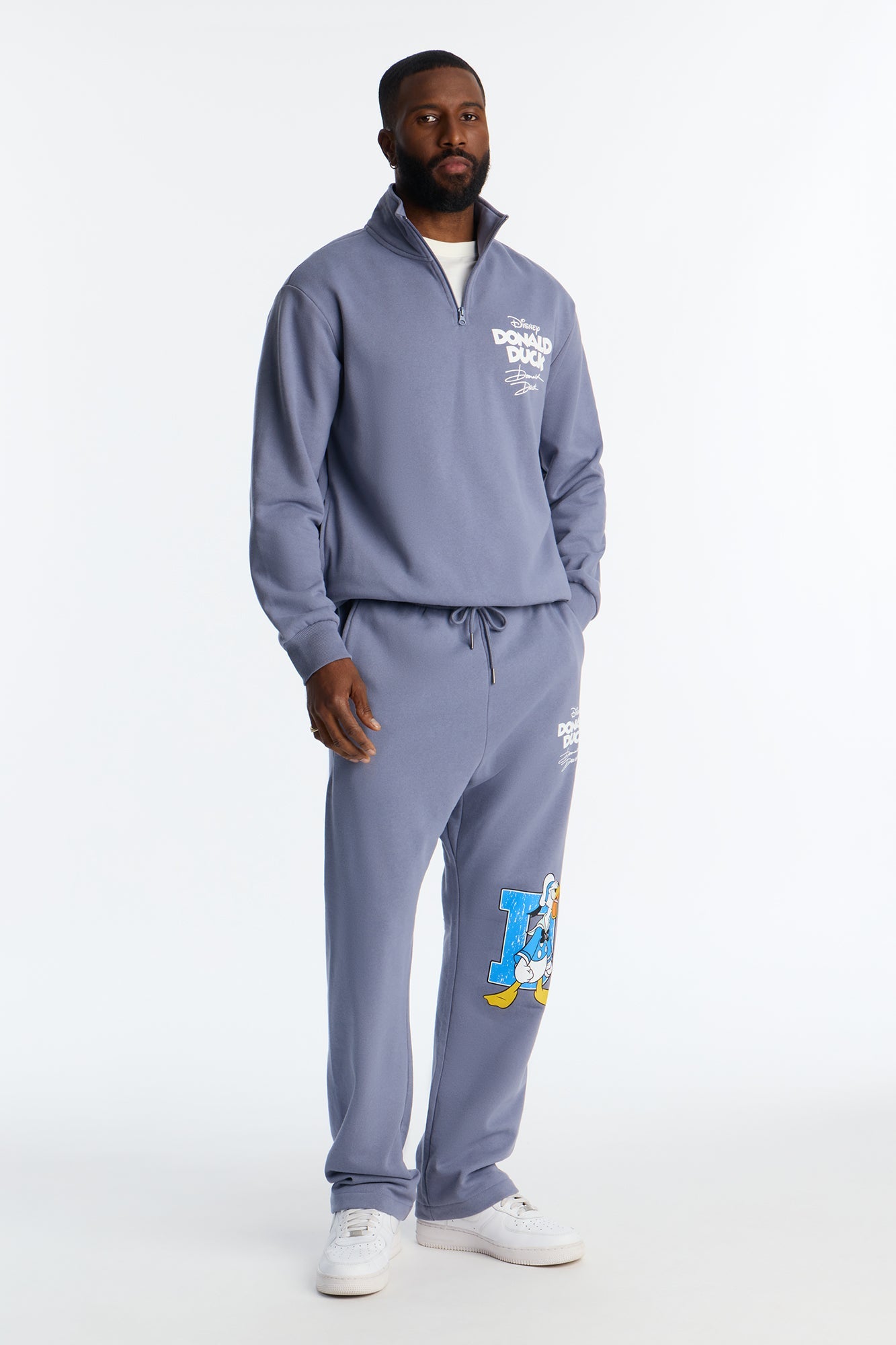 Disney Aw Phooey Donald Embroidery Quarter Zip Sweatshirt - Slate Blue