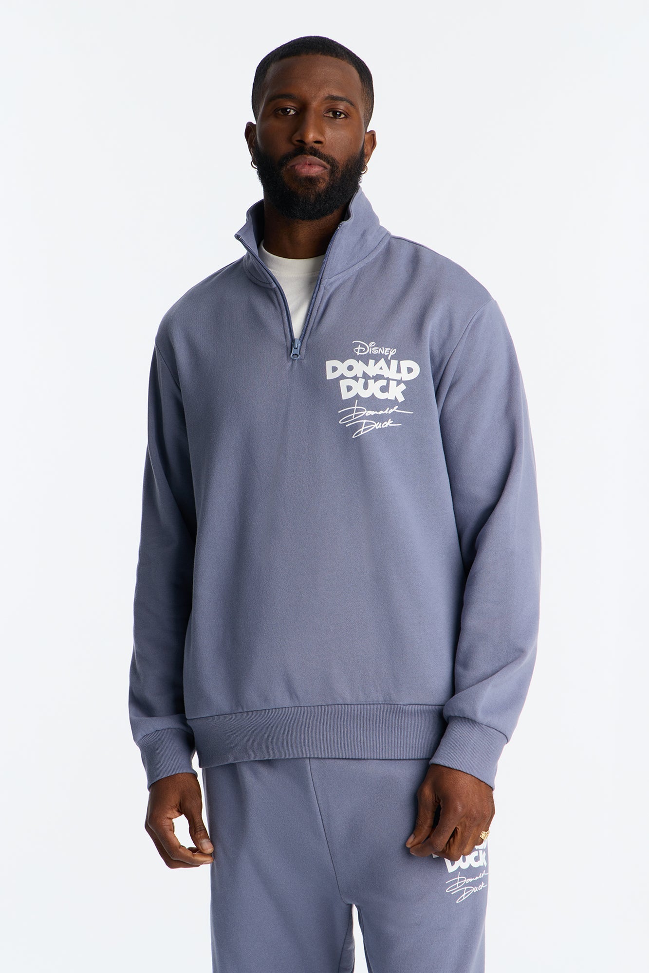 Disney Aw Phooey Donald Embroidery Quarter Zip Sweatshirt - Slate Blue