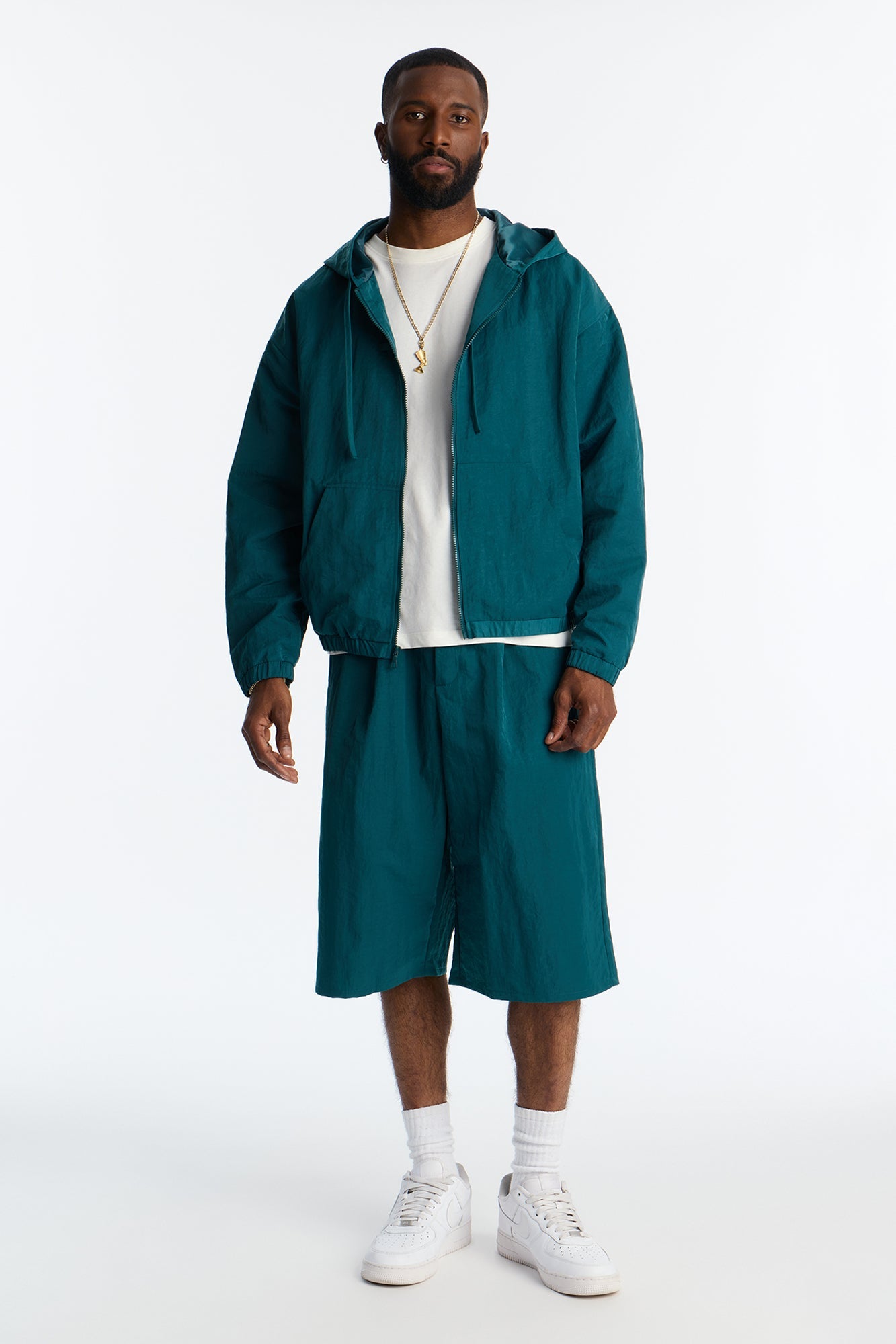 Baggy Pleated Tech Short - Teal