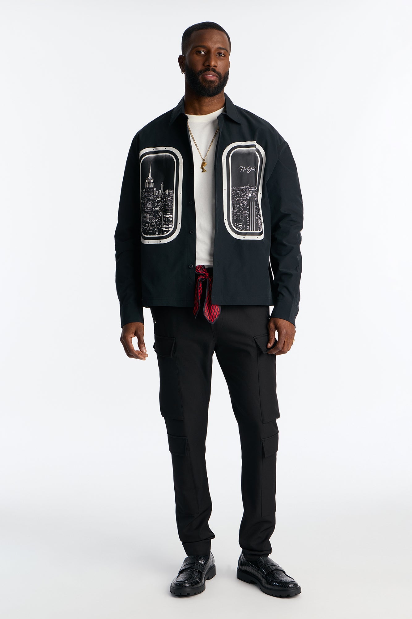 Skyline Views Button Up Shirt - Black