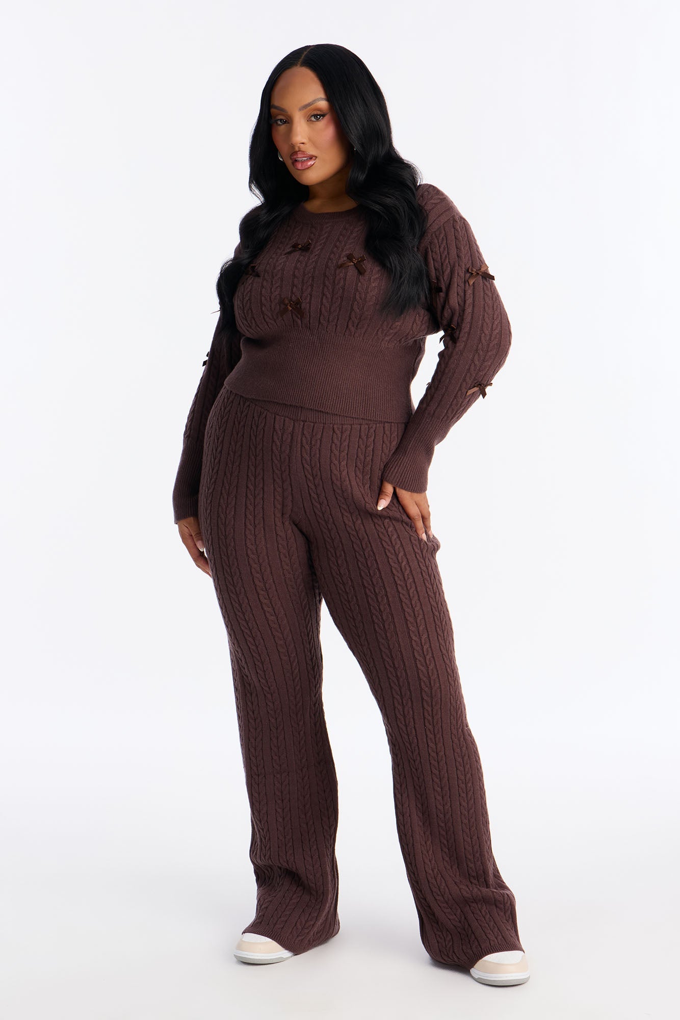 Bethany Bow Sweater Pant Set - Chocolate