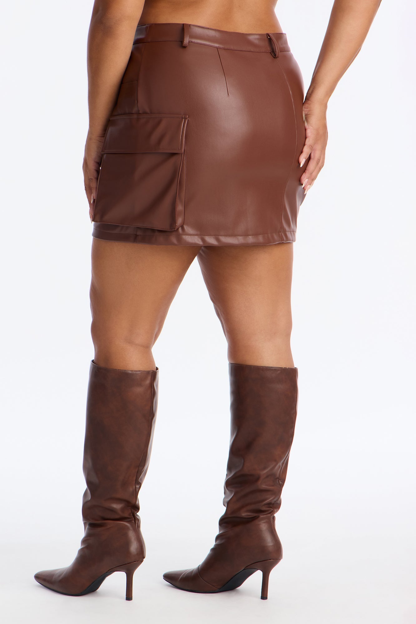 Unmatched Faux Leather Cargo Skirt - Chocolate