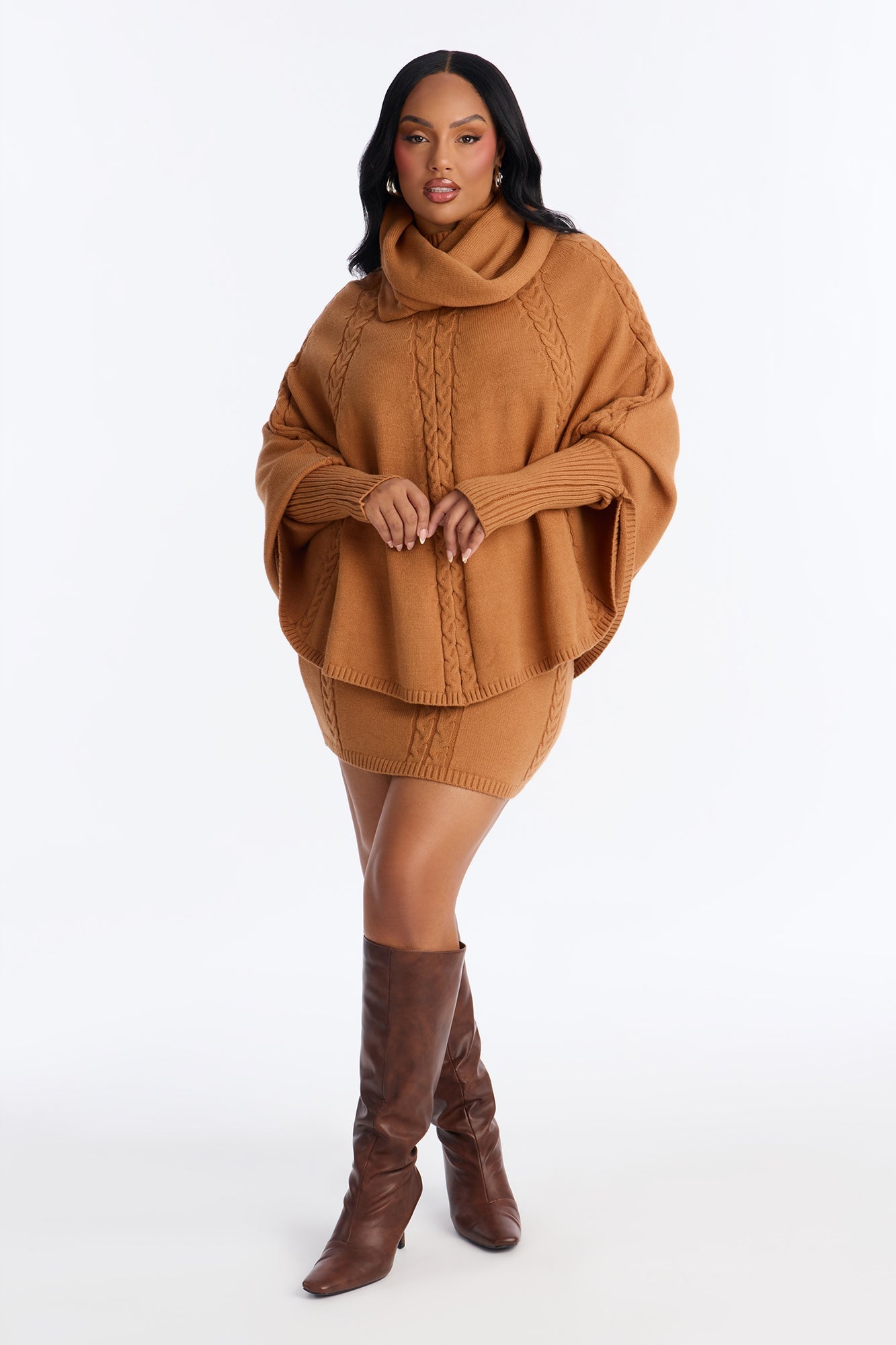 Bundle Me Up 3 Piece Sweater Skirt Set - Camel
