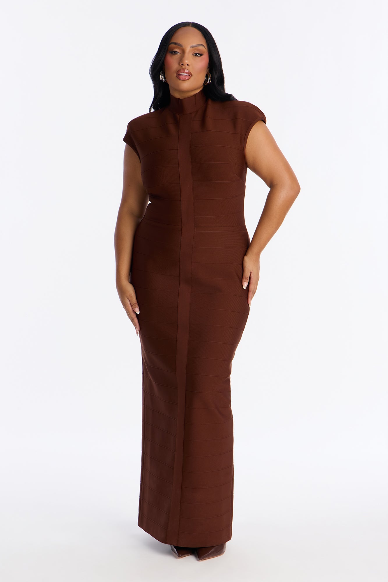 Moxie Cap Sleeve Bandage Maxi Dress - Chocolate