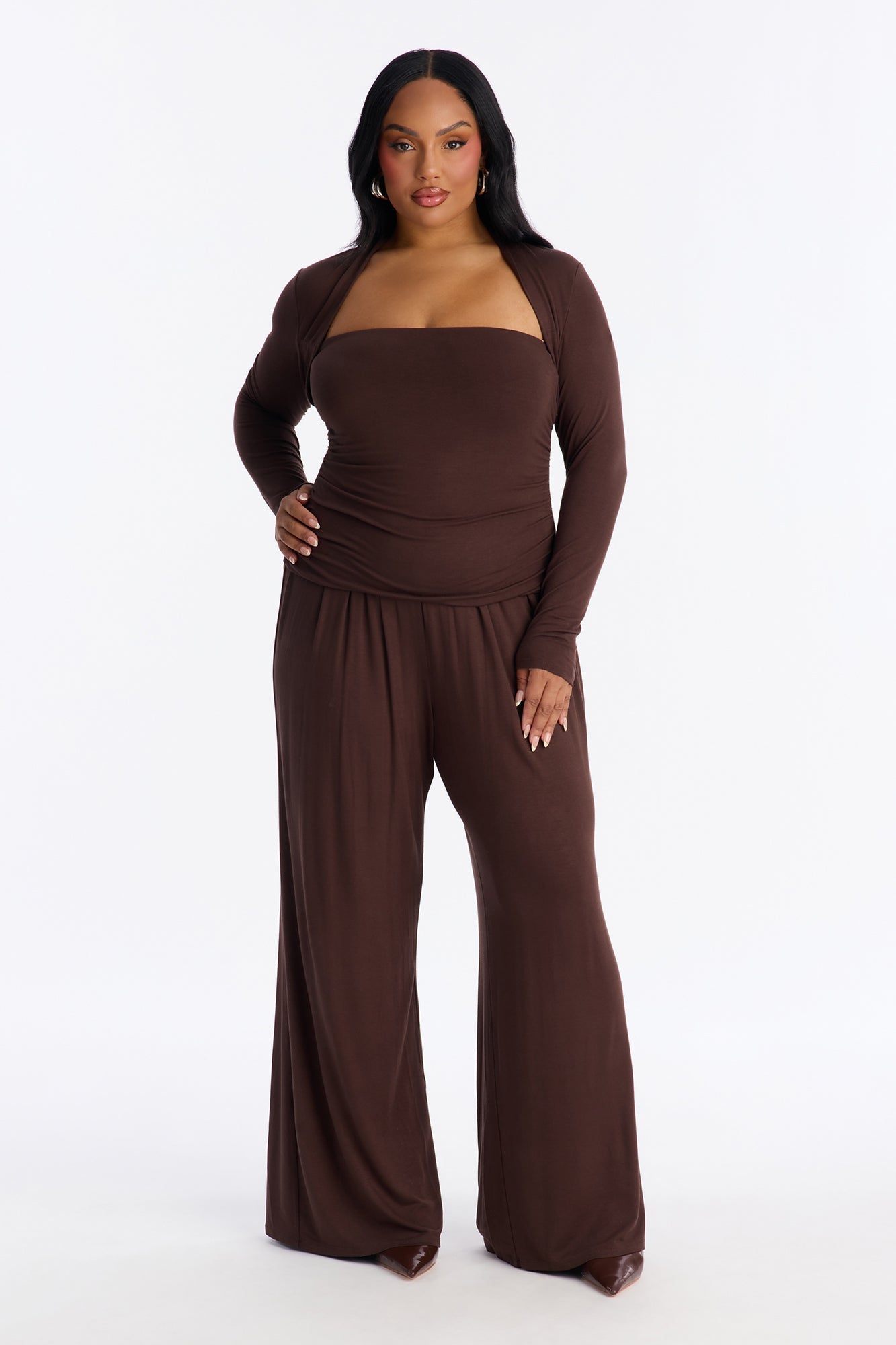 Nora Wide Leg Pant Set - Chocolate