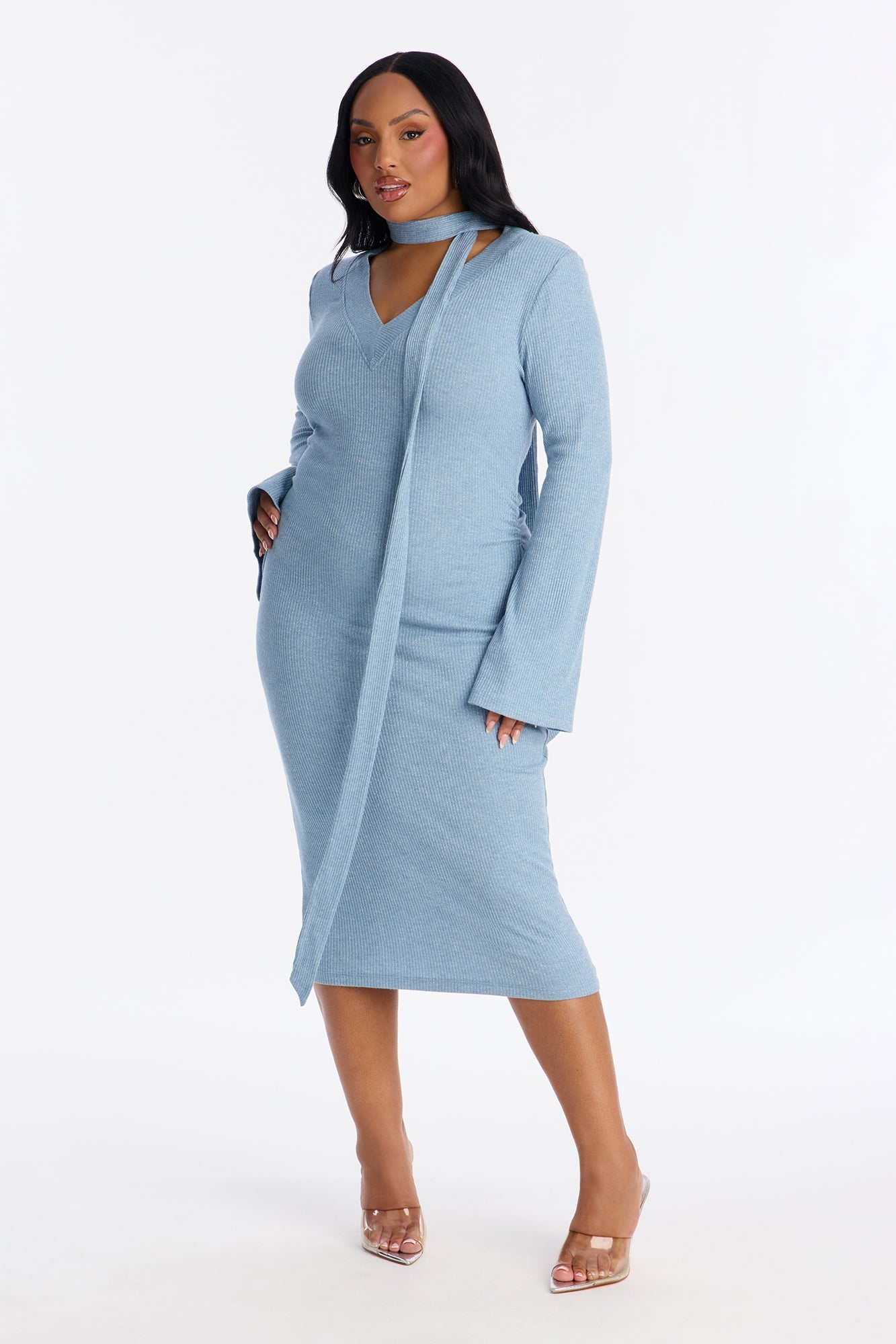 Camila Metallic Sweater Midi Dress - Blue