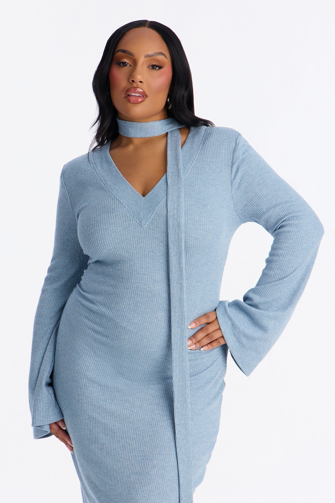 Camila Metallic Sweater Midi Dress - Blue
