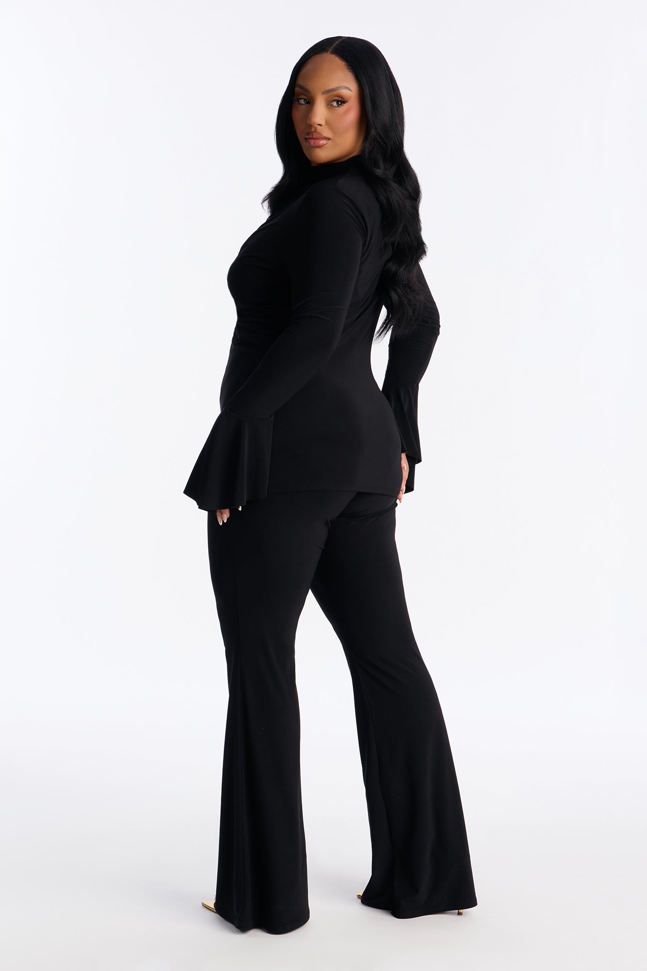 Sugar High Ruffle And Flare Pant Set - Black