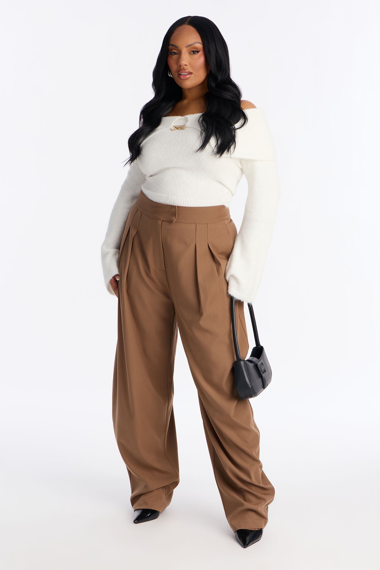 Long Lasting High Waisted Barrel Leg Trouser Pant 32″ - Camel