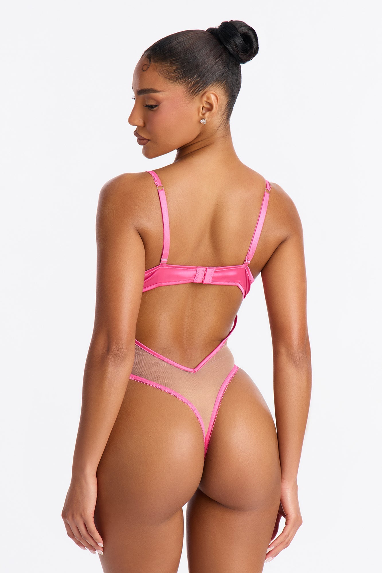A Forever Love Mesh Embroidered Open Cup Teddy - Pink