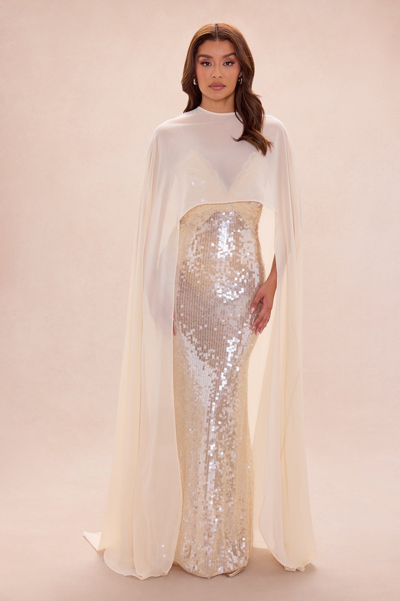 Ophelia Cape Sequin Maxi Dress - Champagne
