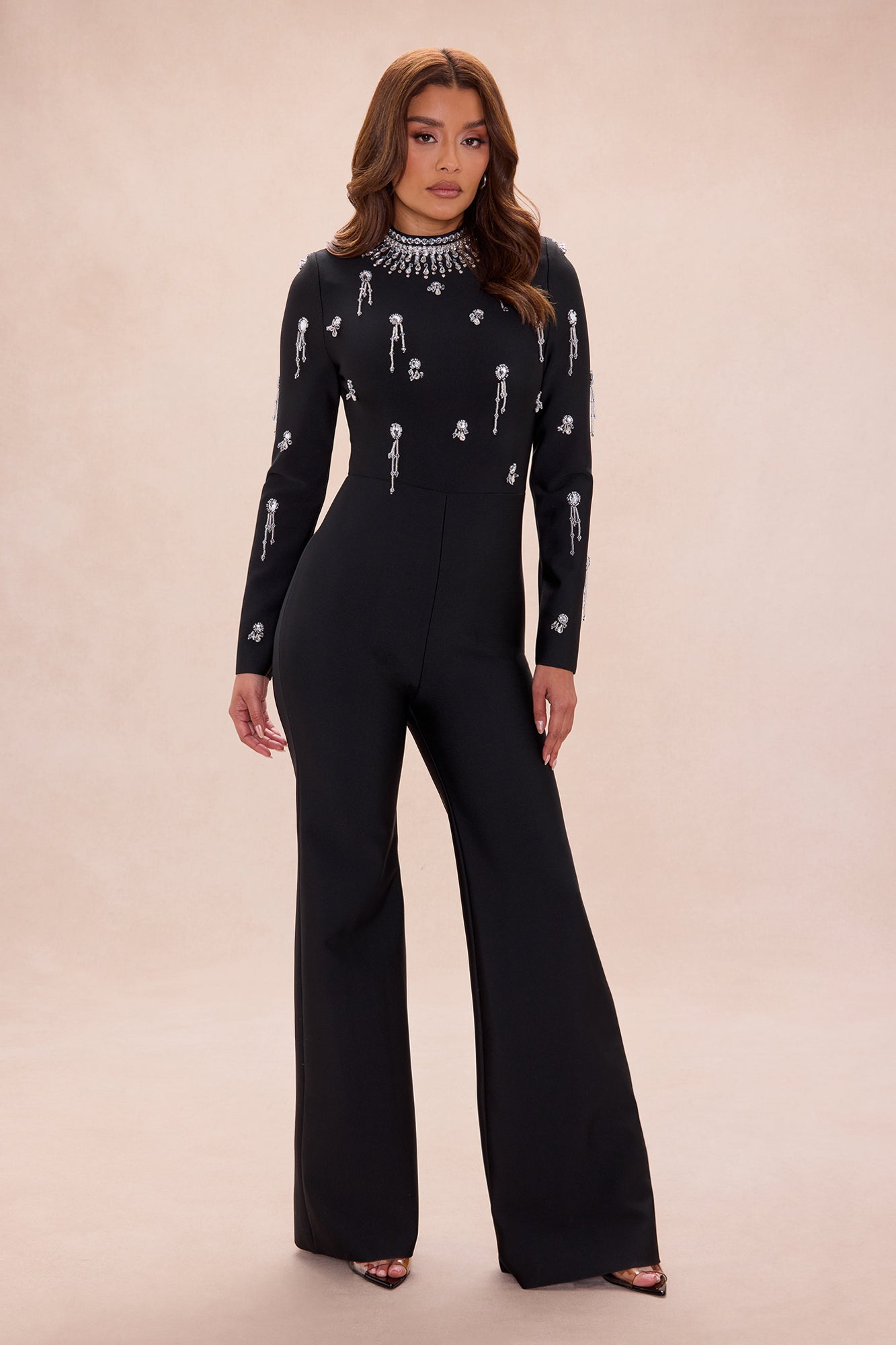 Tatum Rhinestone Bandage Jumpsuit - Black