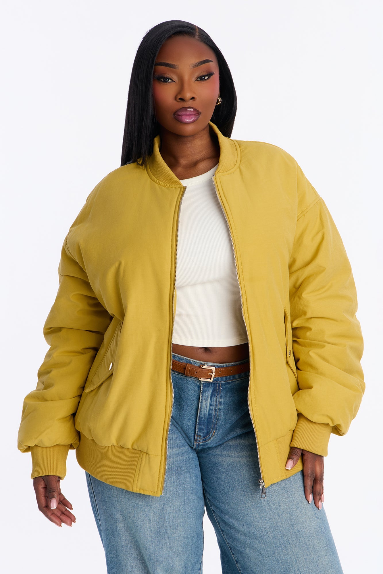 Juno Oversized Barrel Sleeve Bomber Jacket - Gold