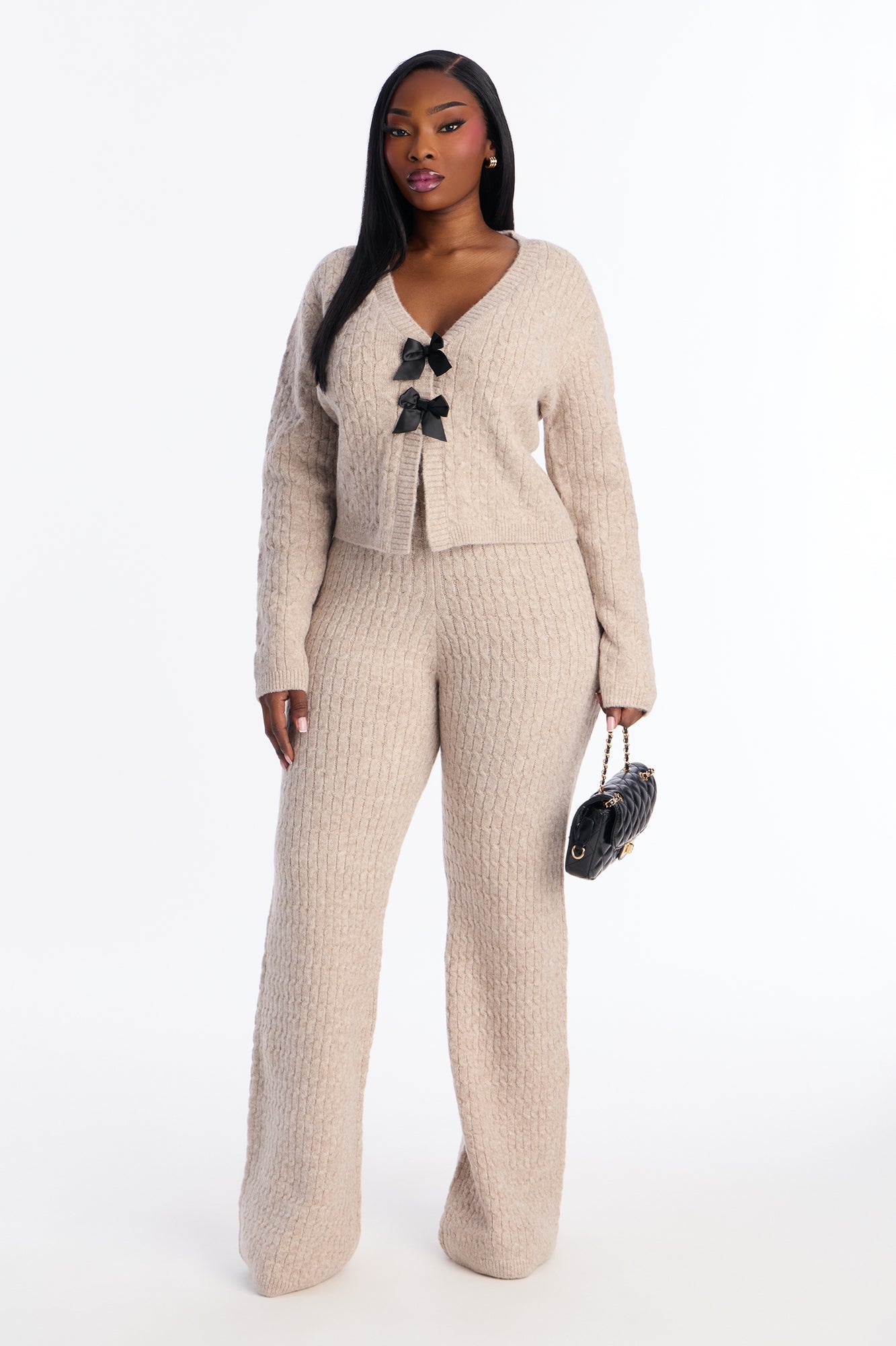 Brenda Bow Sweater Pant Set - Taupe