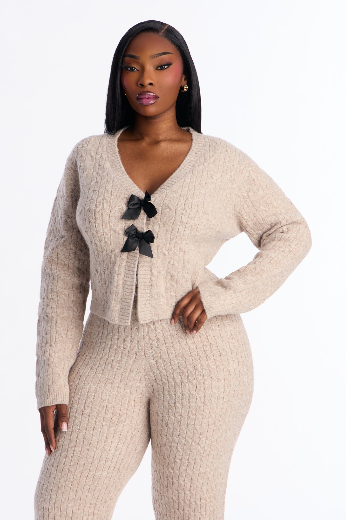 Brenda Bow Sweater Pant Set - Taupe