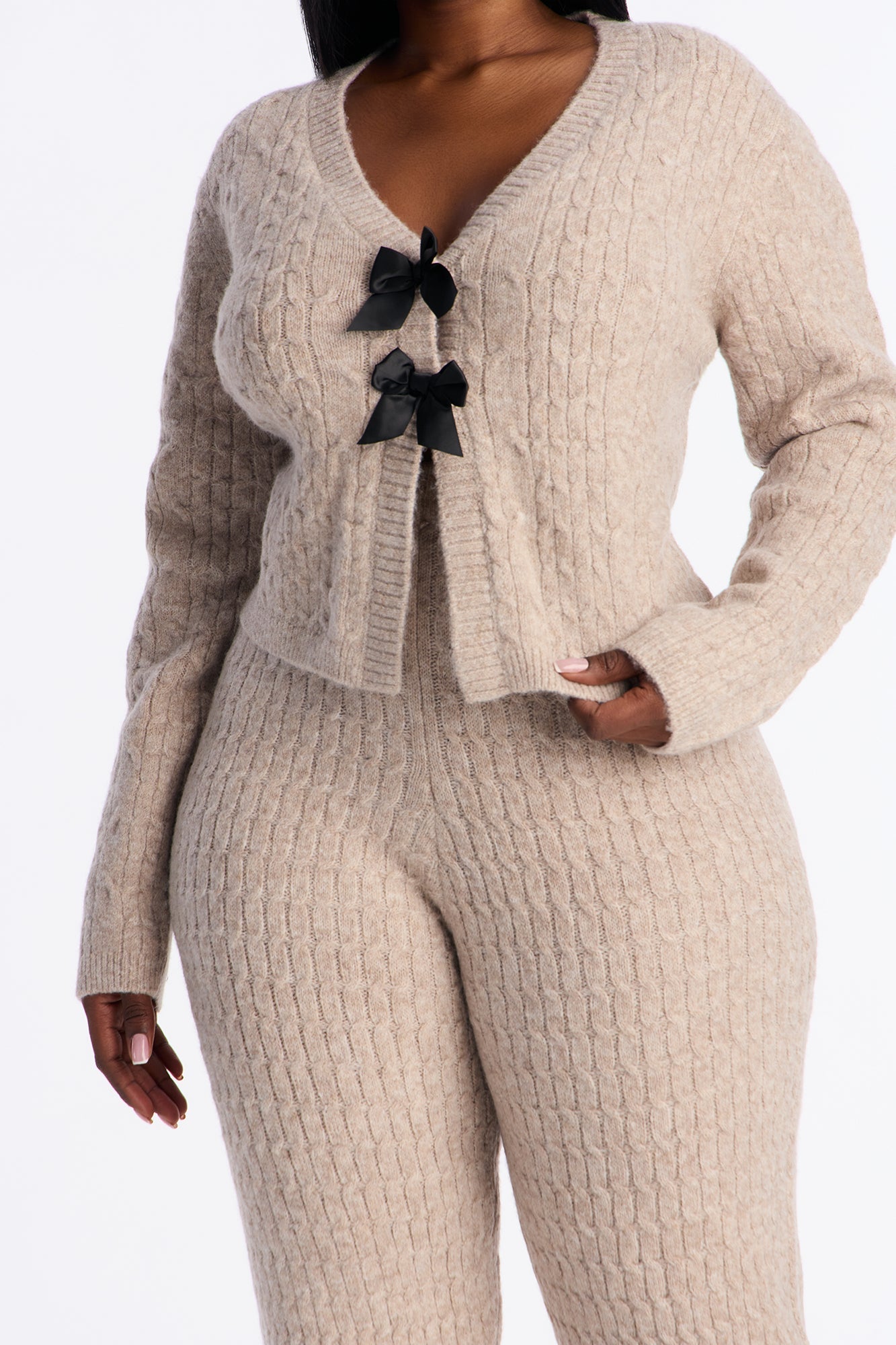Brenda Bow Sweater Pant Set - Taupe
