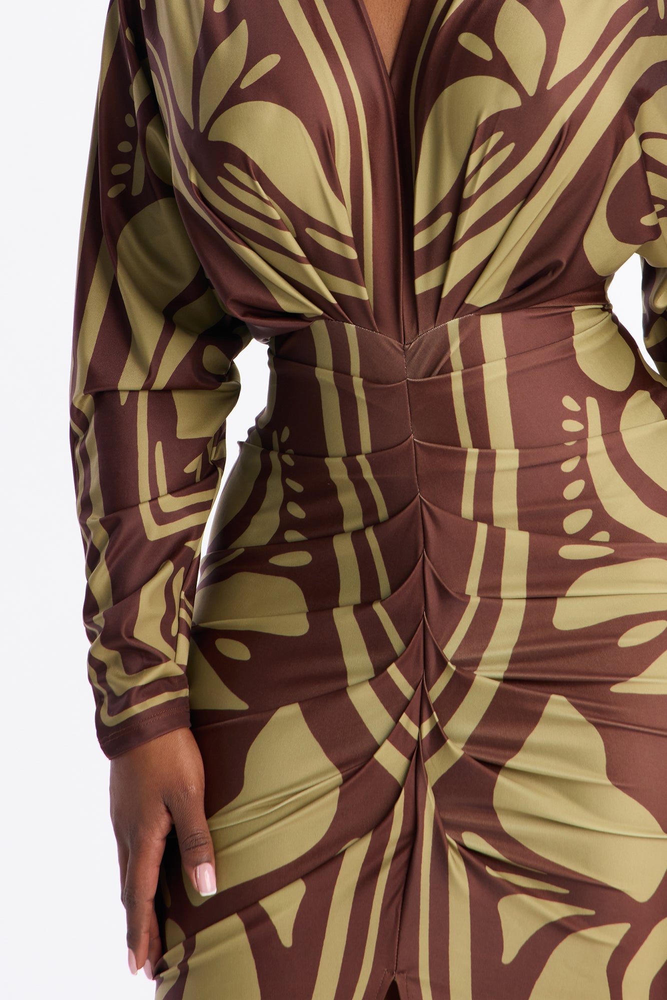 Revive Long Sleeve Midi Dress - Brown/combo