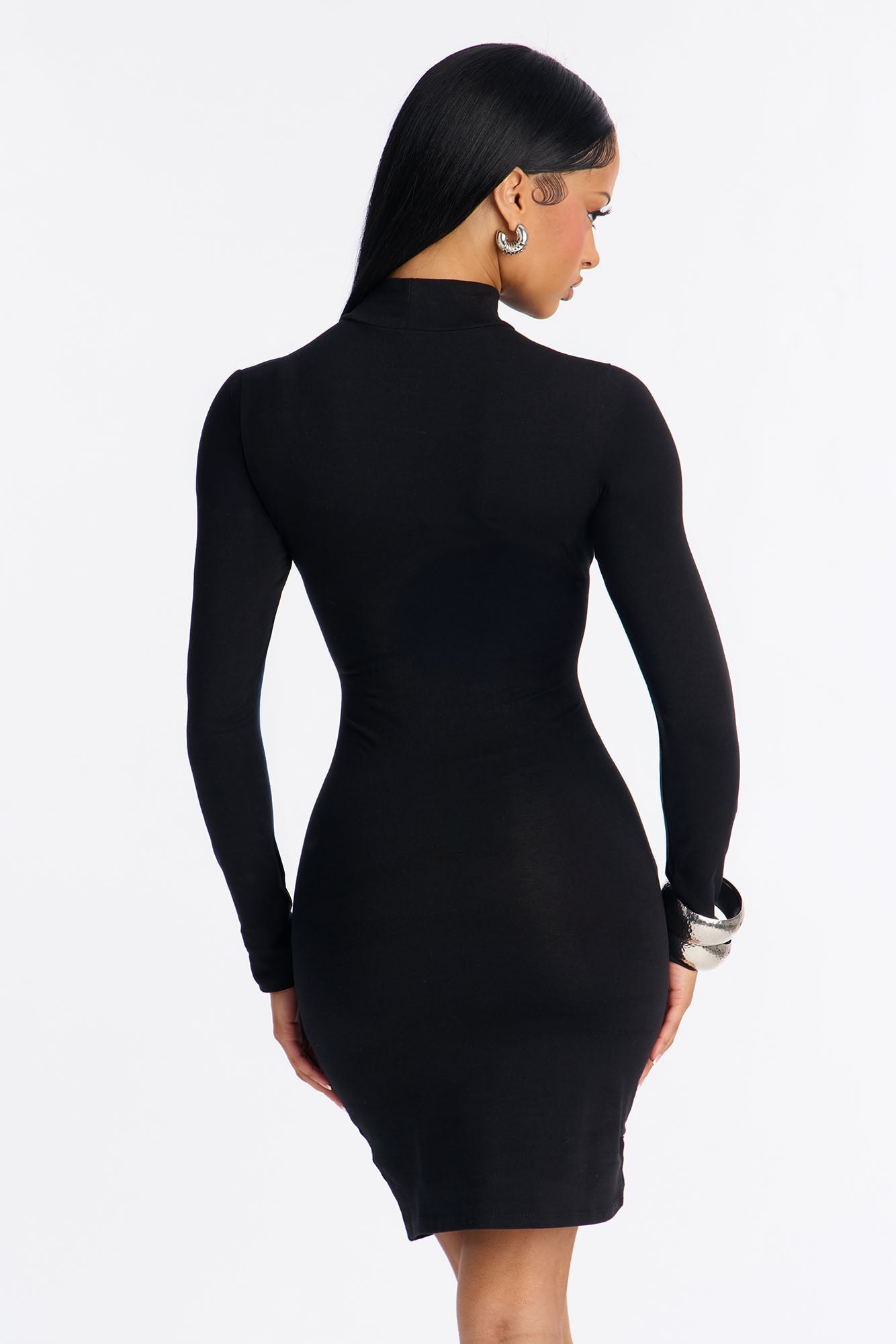 Maddison Long Sleeve Cotton Mini Dress - Black