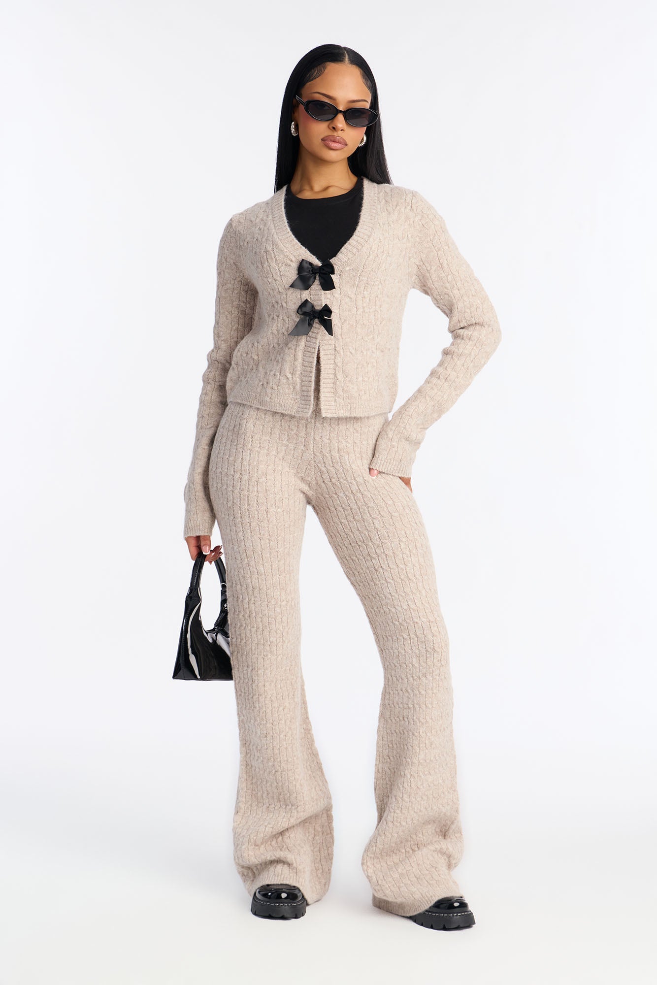 Brenda Bow Sweater Pant Set - Taupe