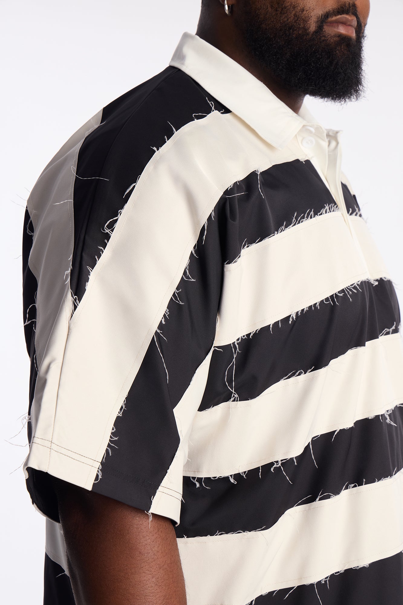 Oversized Frayed Polo Shirt - Black