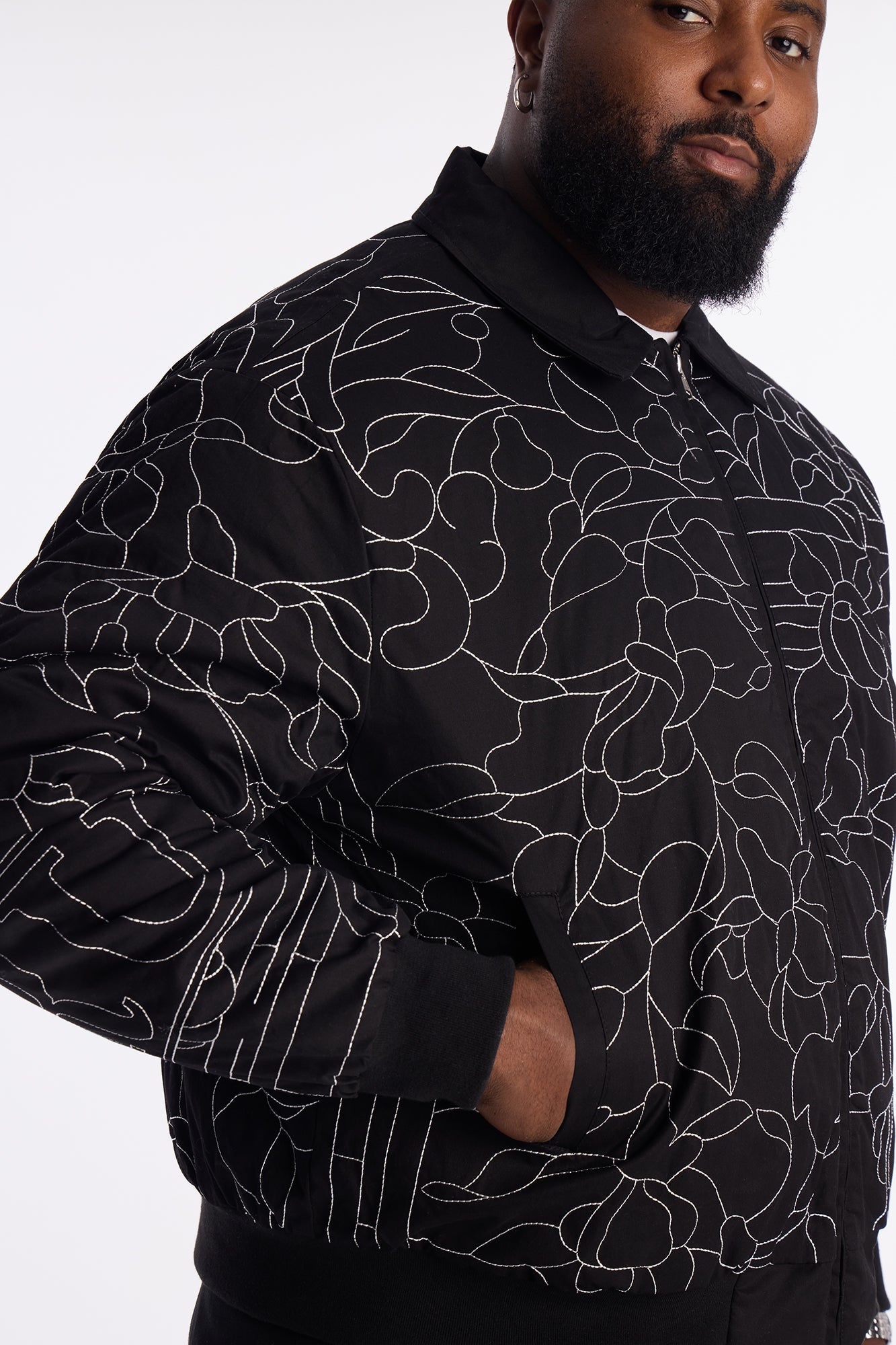 In Bloom Contrast Stitched Bomber Jacket - Black