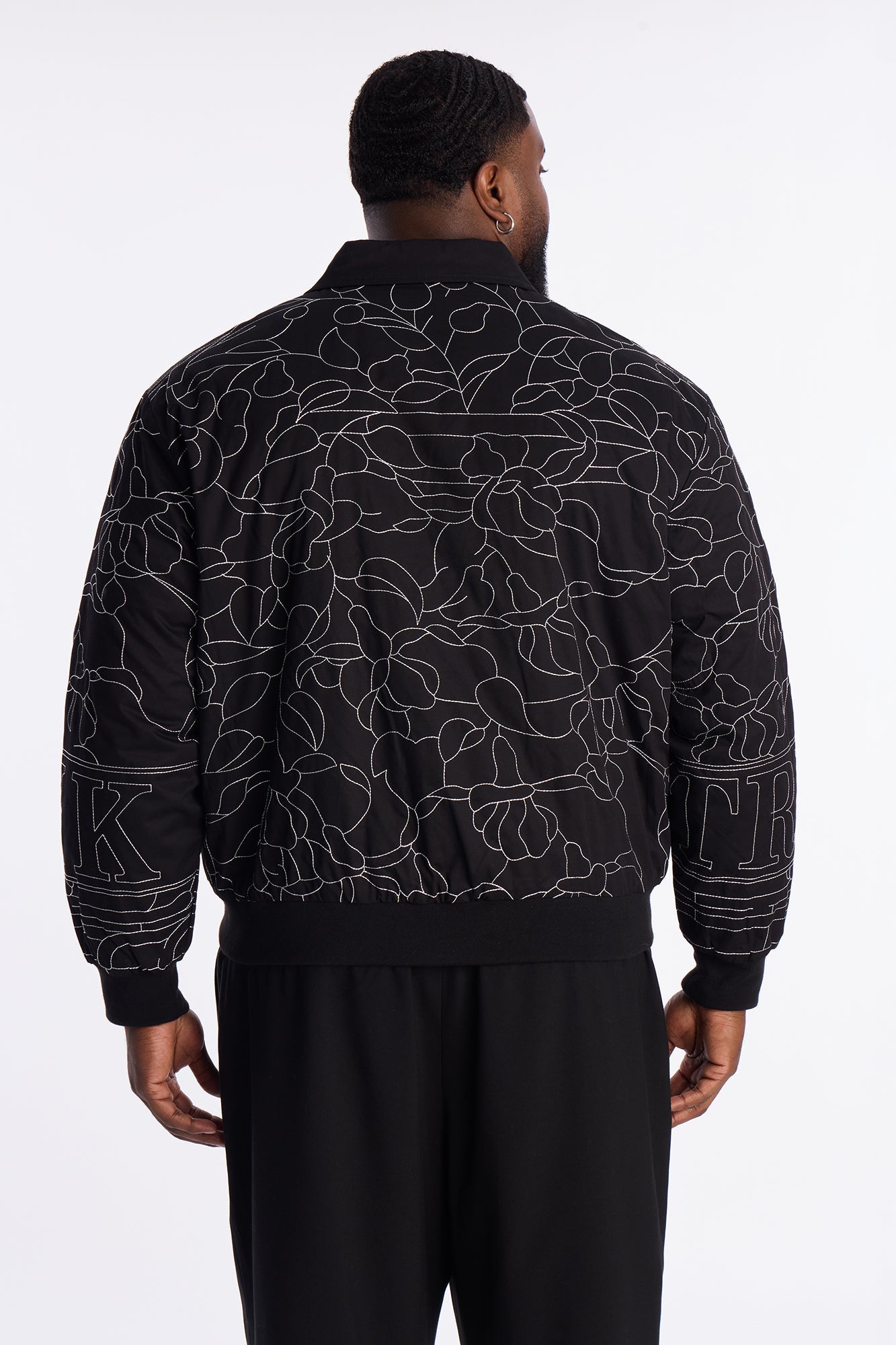 In Bloom Contrast Stitched Bomber Jacket - Black