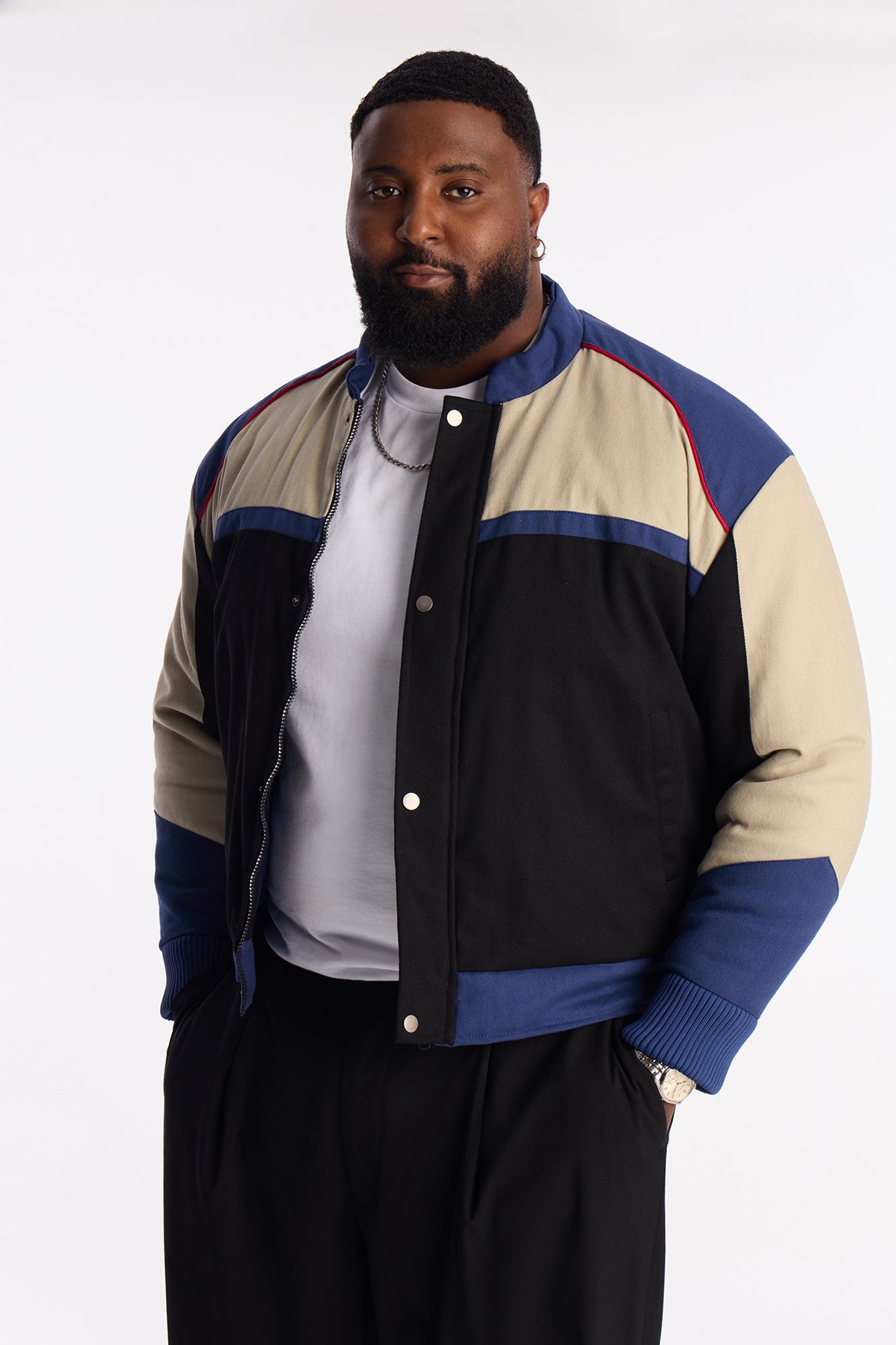 Victory Lap Color Block Bomber Jacket - Black/combo