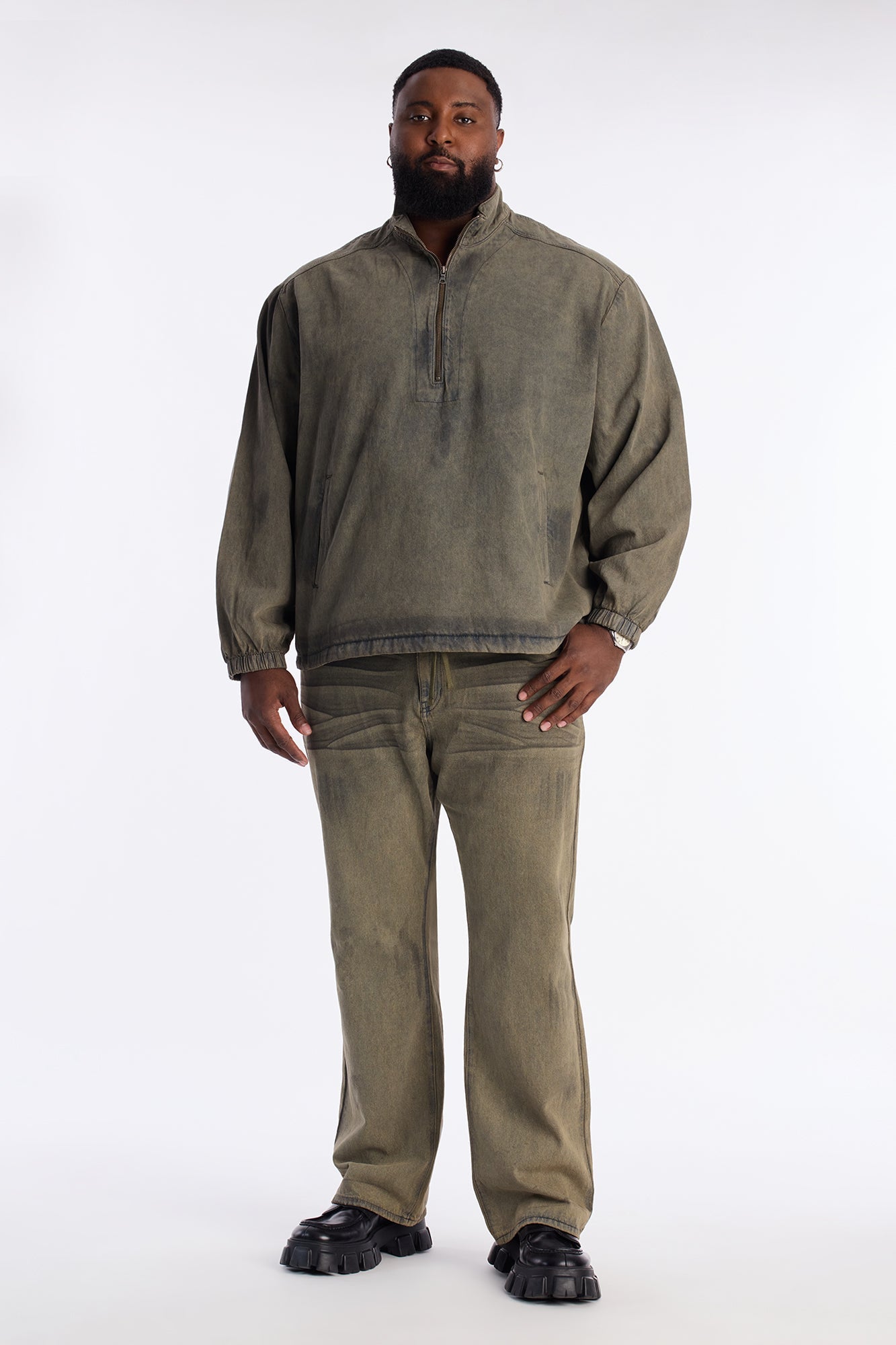 Stacked Slim Flare Dune Jean - Olive