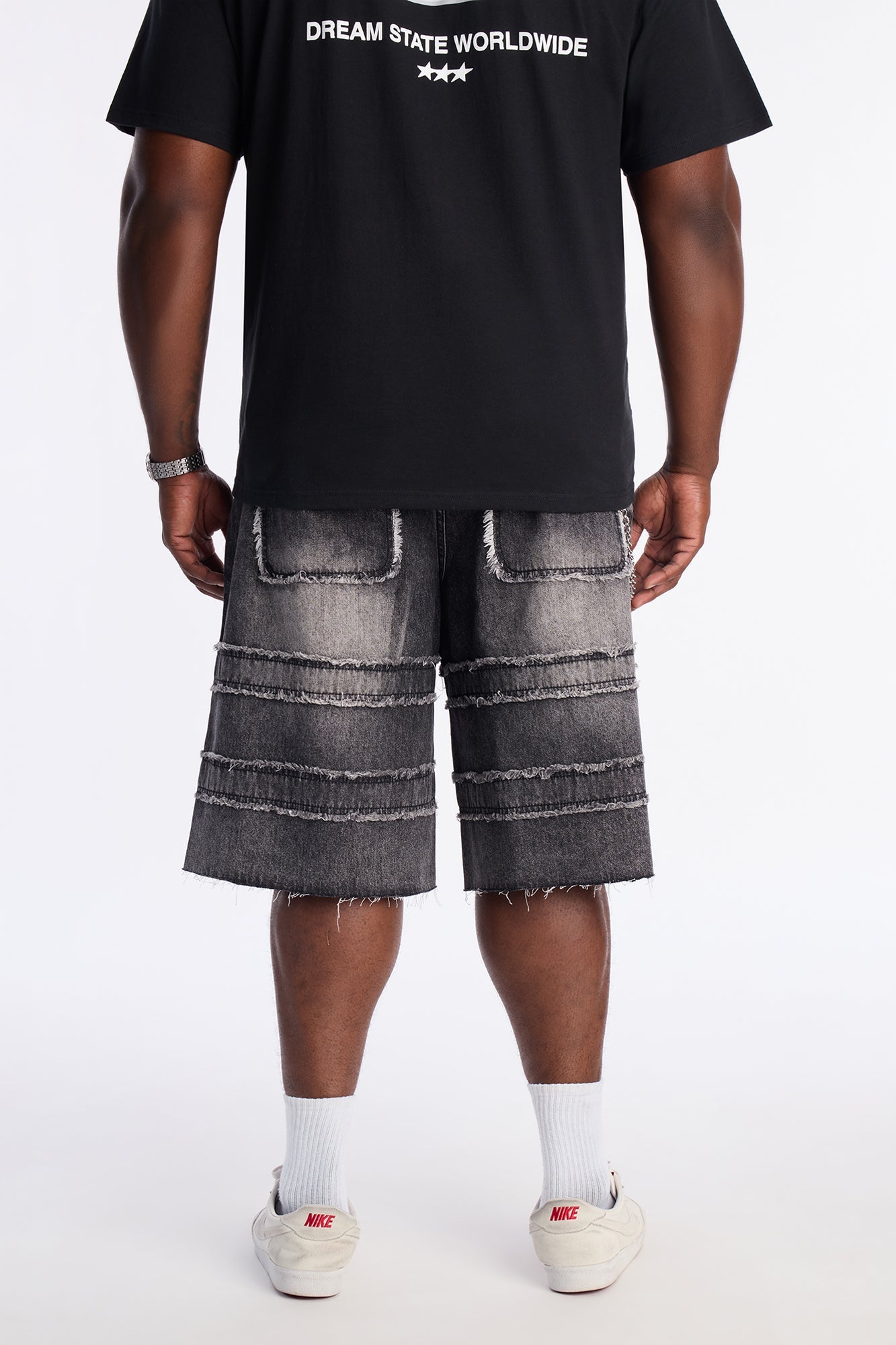 Baggy On My Fray Chain Denim Short - Black Wash