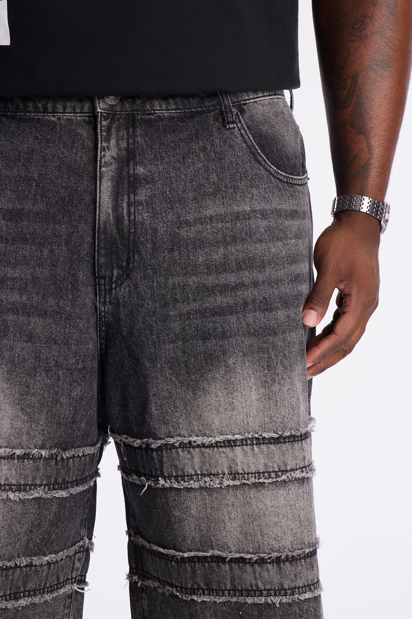 Baggy On My Fray Chain Denim Short - Black Wash
