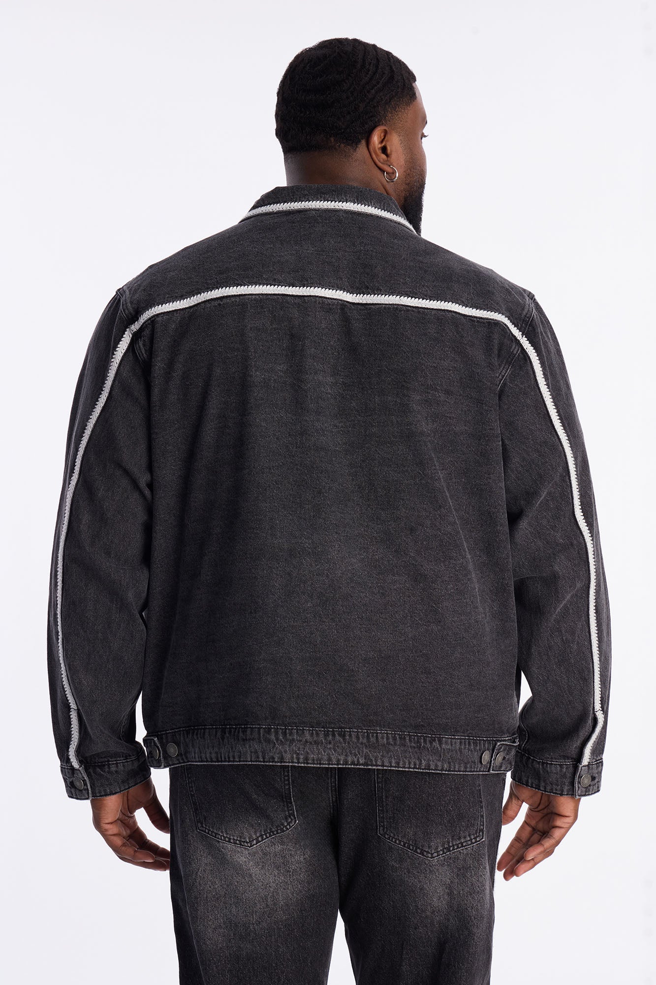 Crochet Denim Trucker Jacket - Black Wash