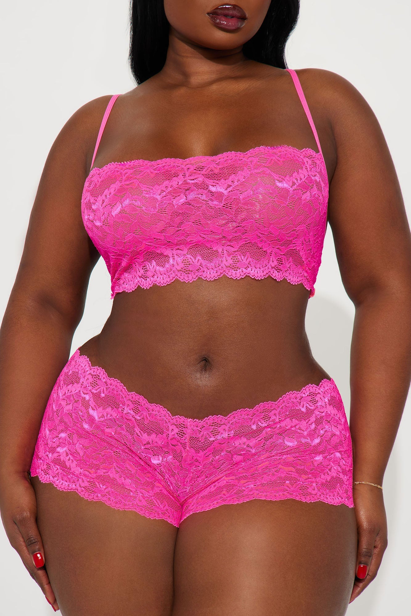 Sultry Moments Lace 2 Piece Set - Hot Pink