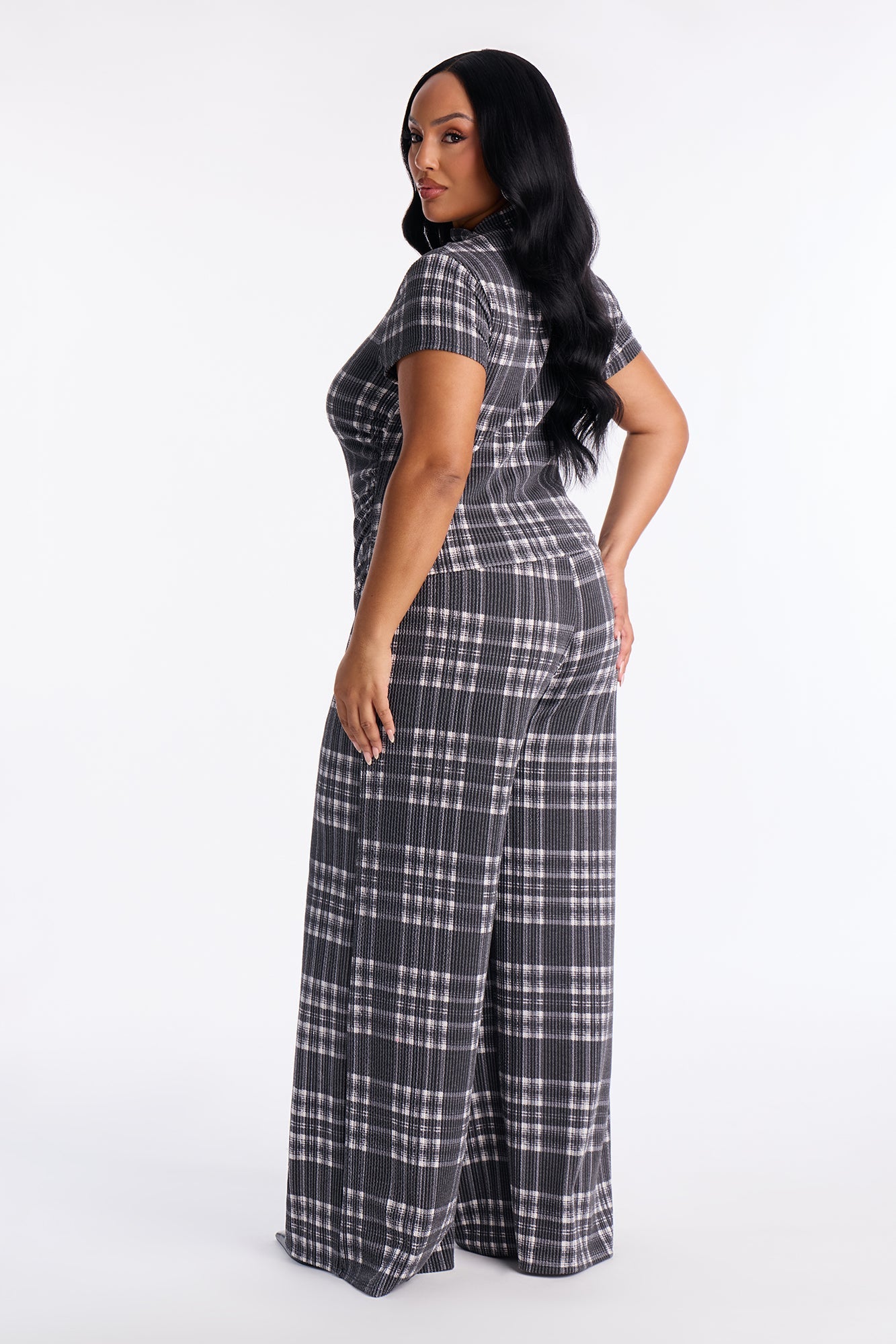 Monique Plaid Pant Set - Charcoal/combo