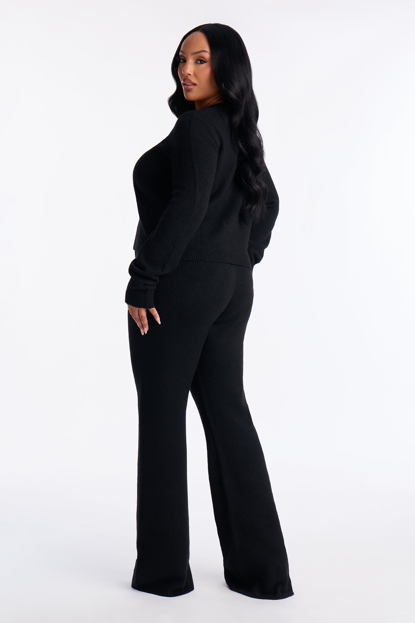 Carrie Embellished Bow Sweater Pant Set - Black
