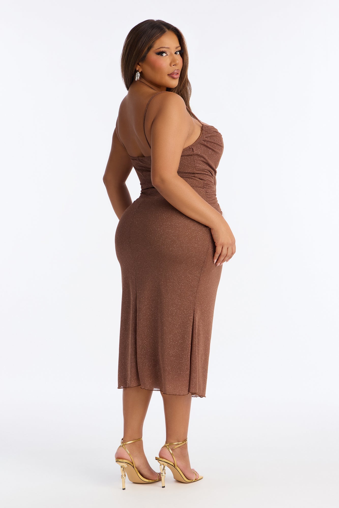 Jamie Glitter Mesh Midi Dress - Brown