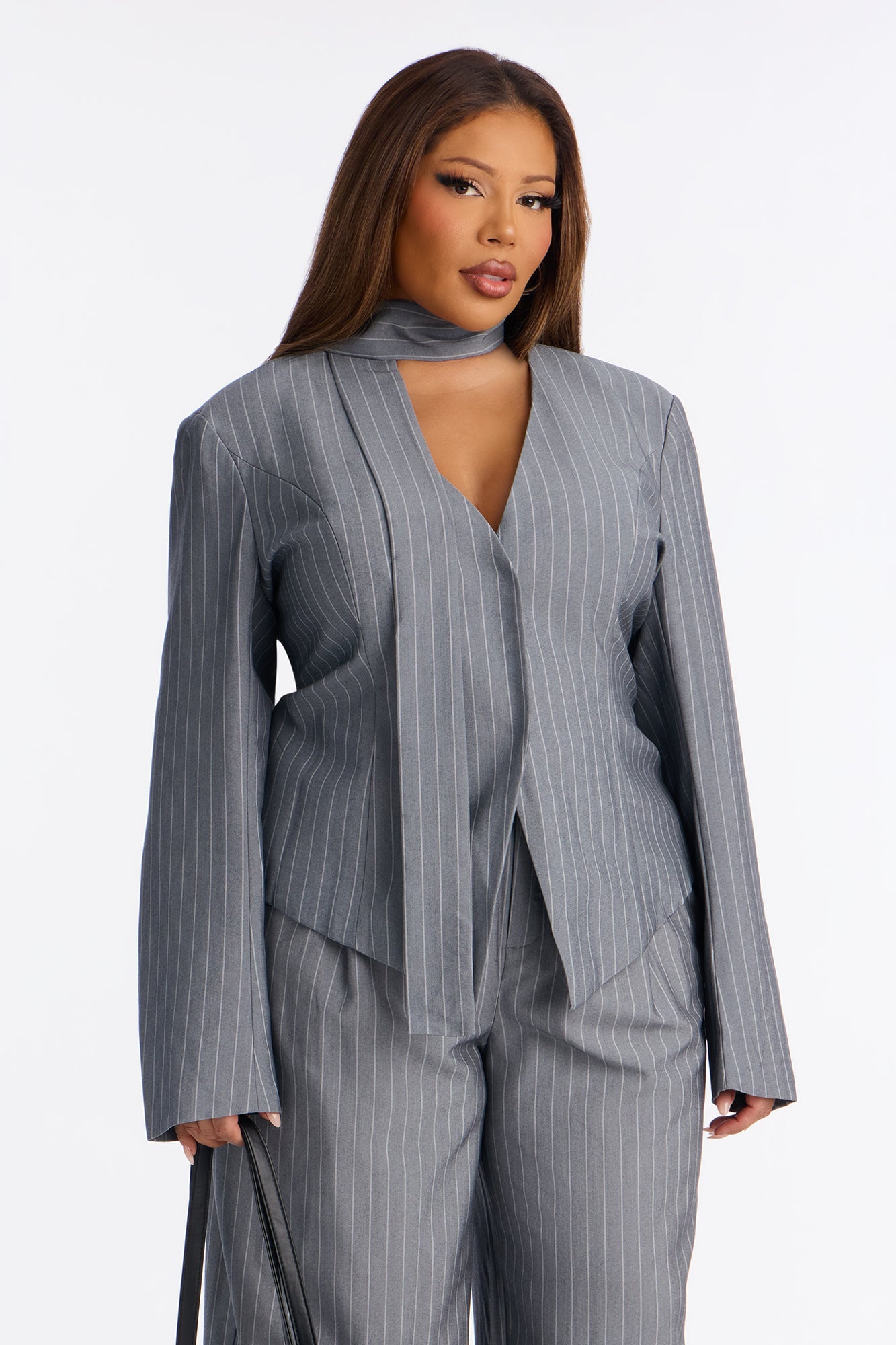 Ready To Rule 3 Piece Pinstripe Blazer Pant Set - Grey