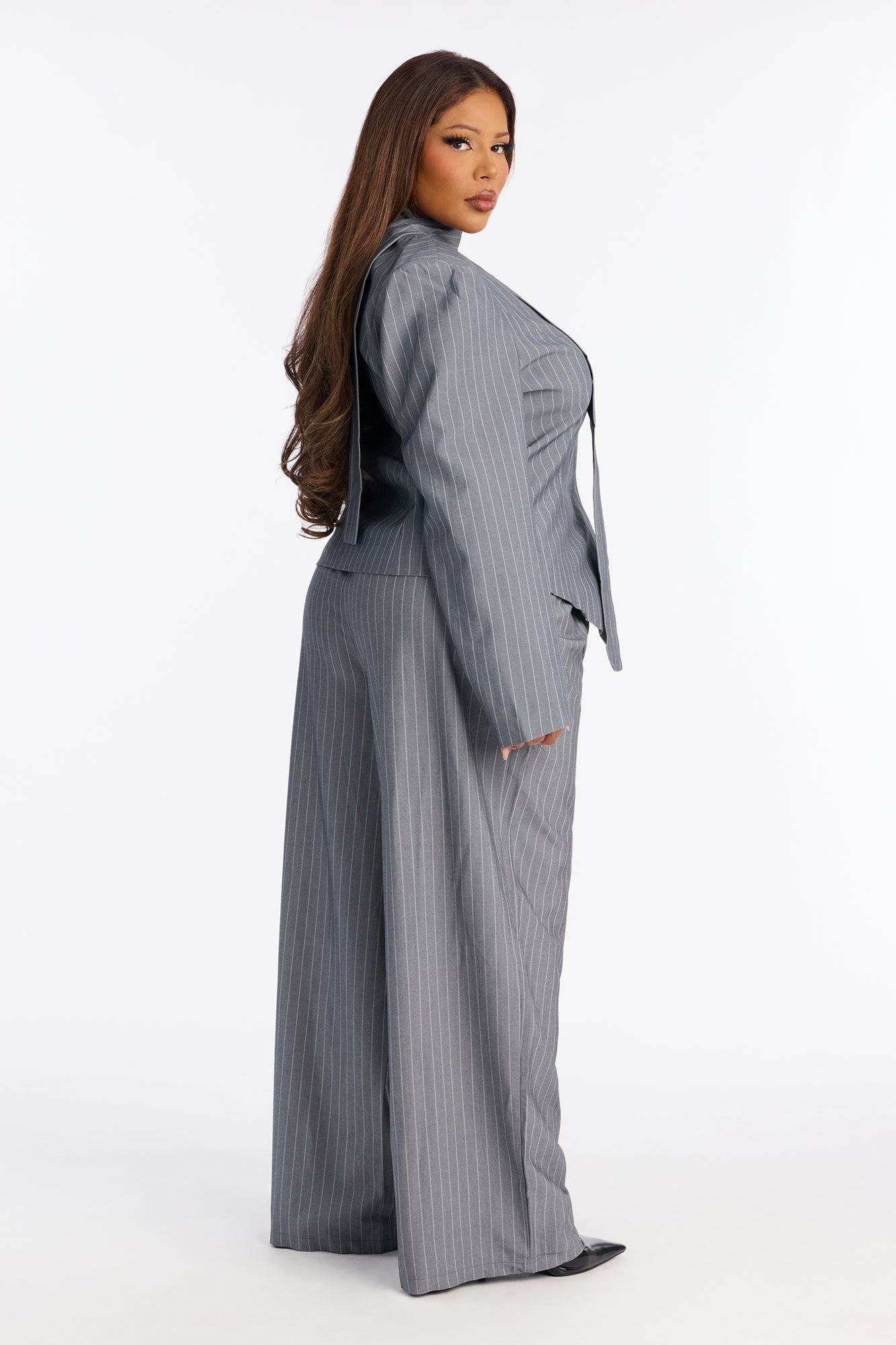Ready To Rule 3 Piece Pinstripe Blazer Pant Set - Grey