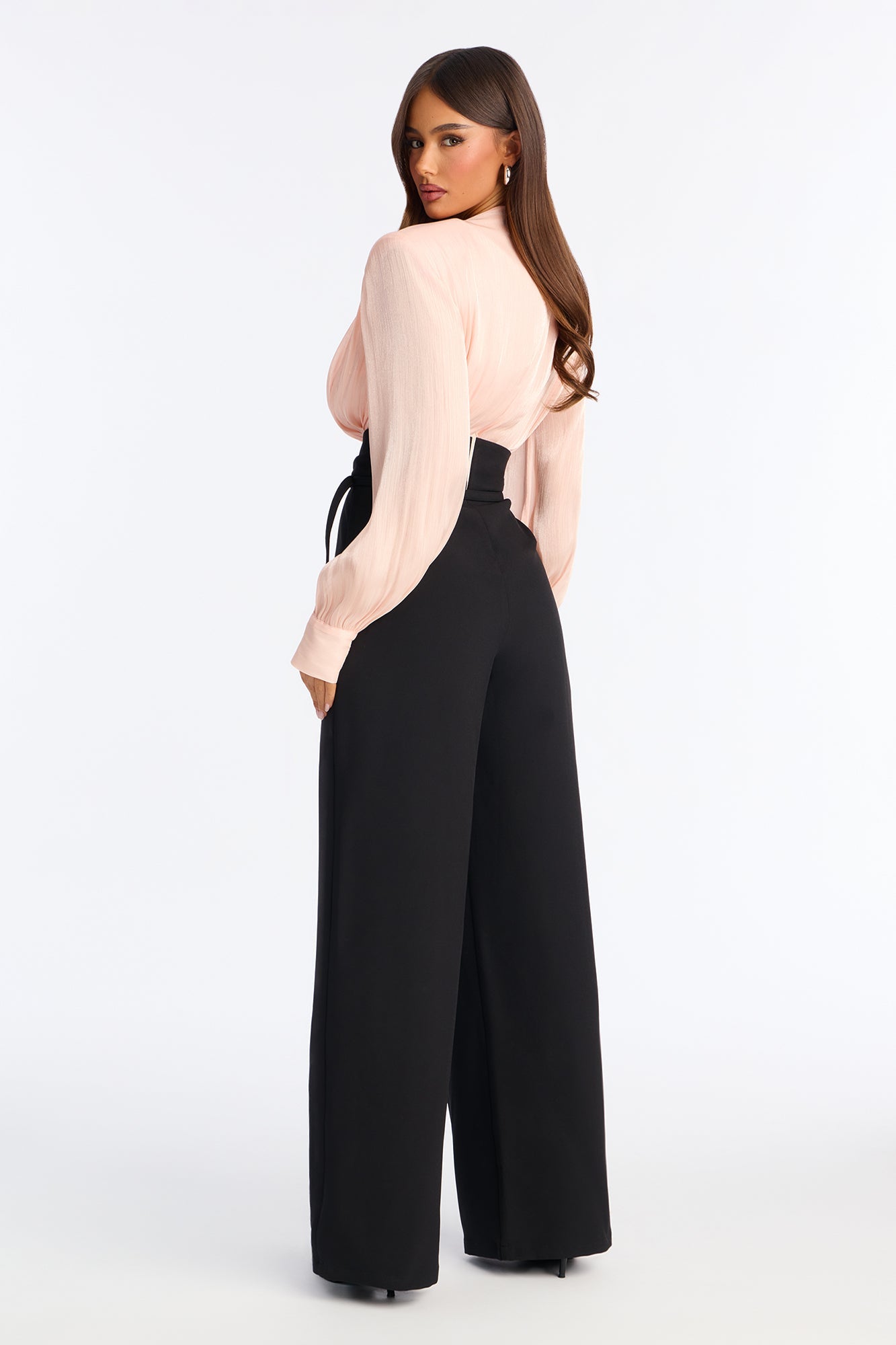 Lucinda Wide Leg Belted Jumpsuit - Peach