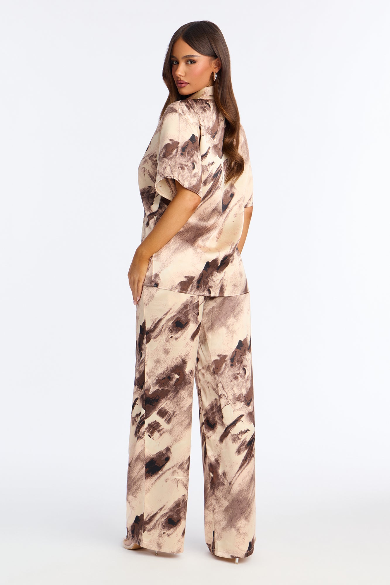 Mood Wash Satin Pant Set - Brown/combo