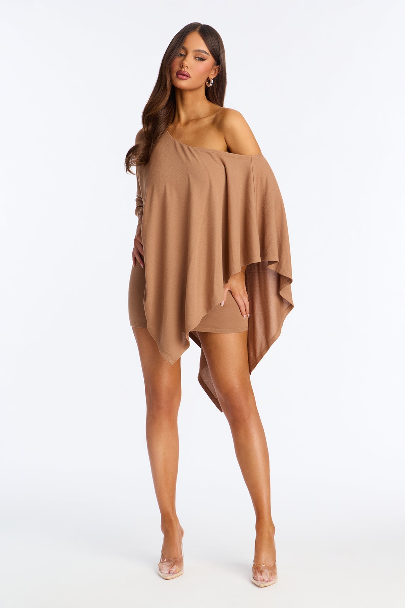 Charlotte Asymmetrical Sweater Mini Dress - Brown